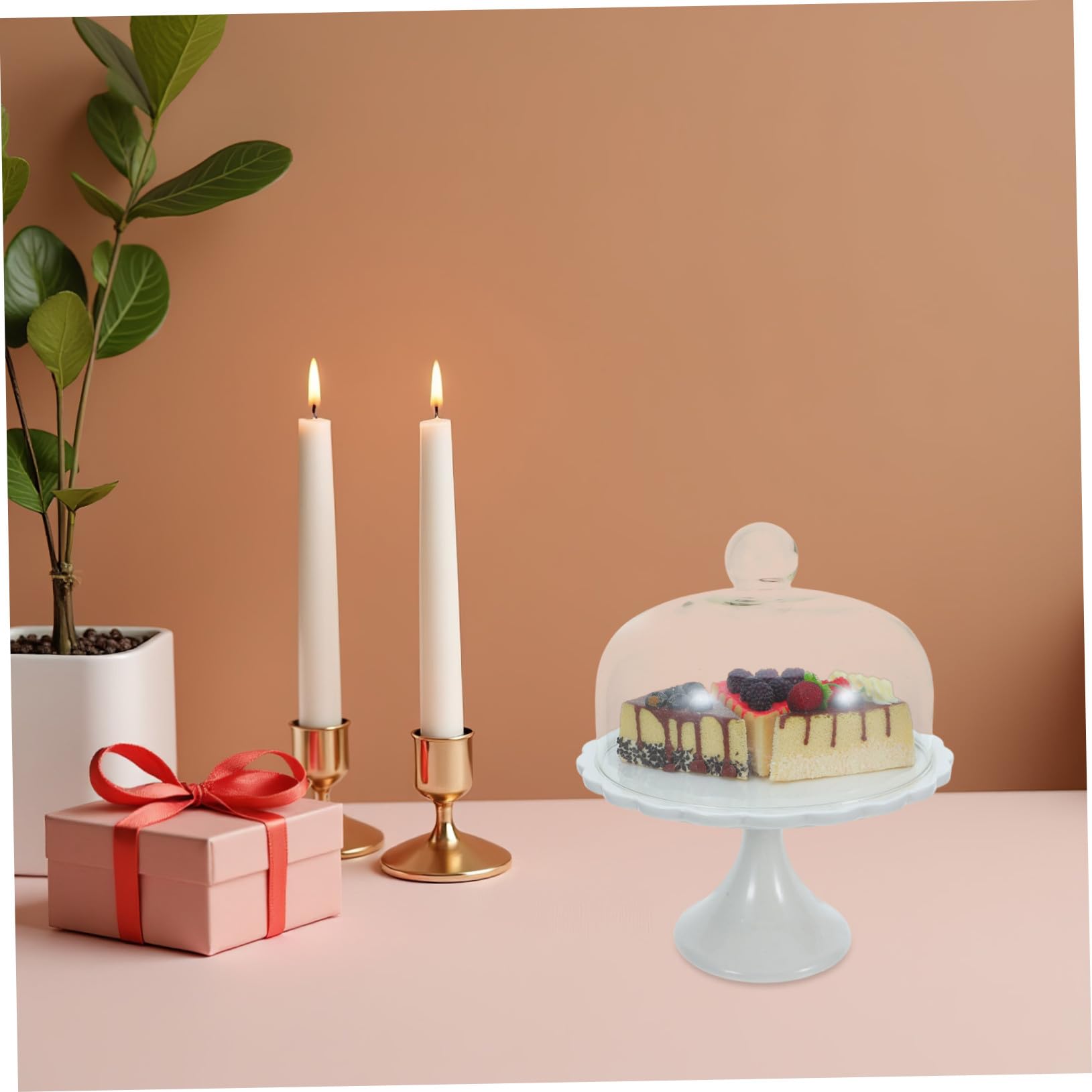PLAFOPE Espositore per Torte in Ceramica Coperchio in Vetro, Robusto