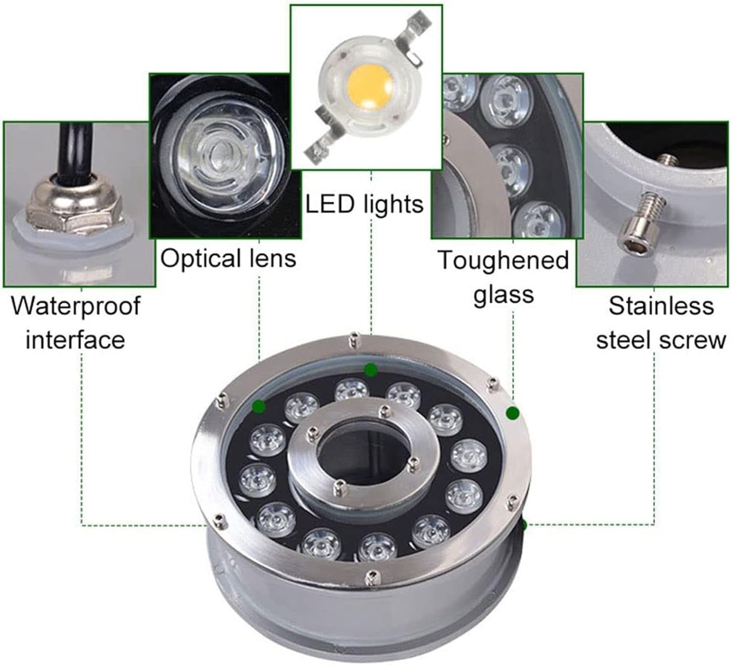 Faretto Subacqueo RGB Sommersibile IP68 Impermeabile LED con Telecomando 12V/24V Bassa Tensione Acciaio Inossidabile 304 per Stagno Piscina Giardino Illuminazione Paesaggistica,3W