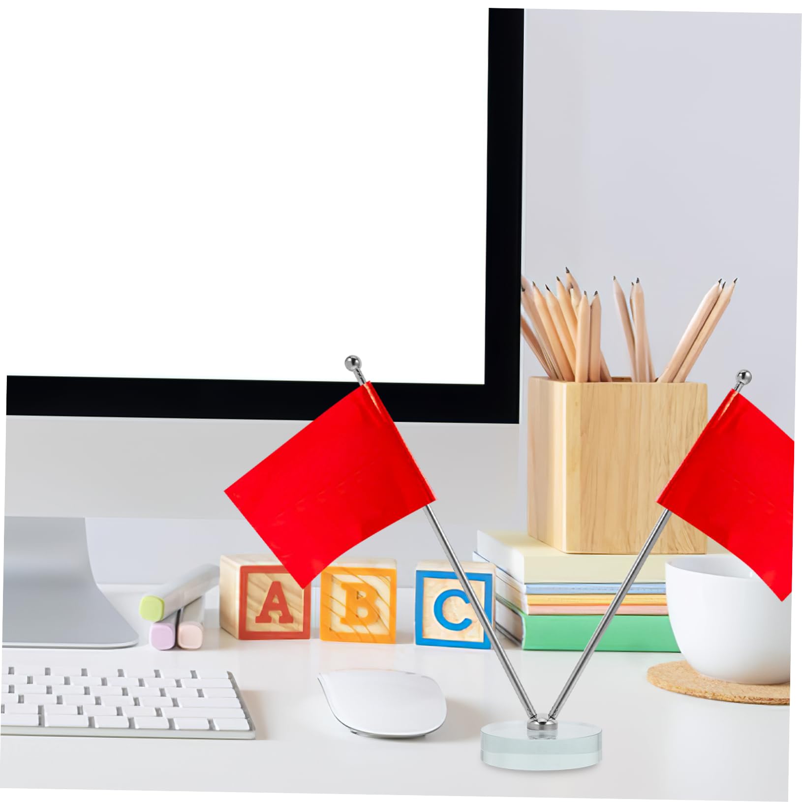 4 Pièces mât de drapeau de bureau porte-drapeau de bureau base de de support de support de mât de table pied de universel base de stable cristal