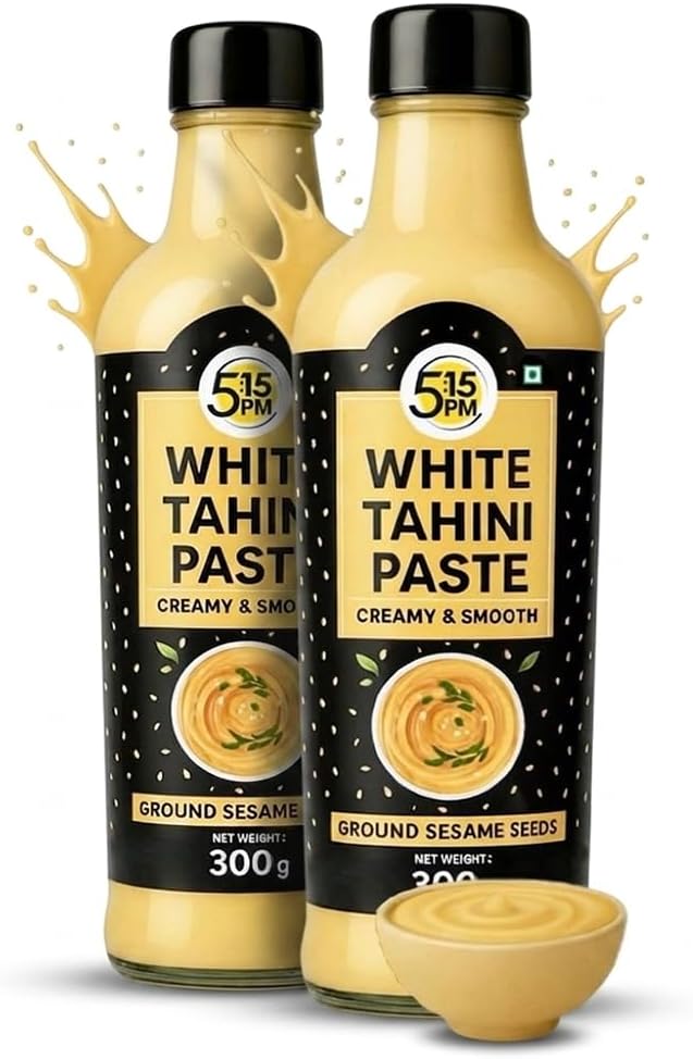 5:15 PM Tahini 300Gm White Tahini Paste For Hummus Ground Hulled Sesame Seed Paste Smooth & Creamy Natural For Hummus, Baba Ghanoush, Salad Dressings And More 300Gm (Pack of 2)
