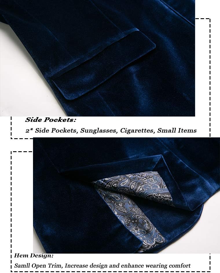 THWEI Mens Velvet Blazer Sport Coat Tuxedo Jacket for Prom Wedding Party Dinner - Image 5