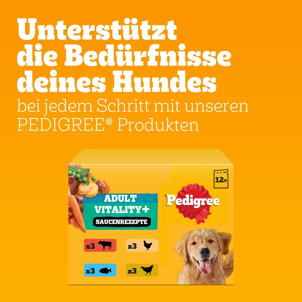 PEDIGREE DOGCARE Hundefutter Portionsbeutel Vitality+ Chunks in Soße Adult 4 x 12 x 85g