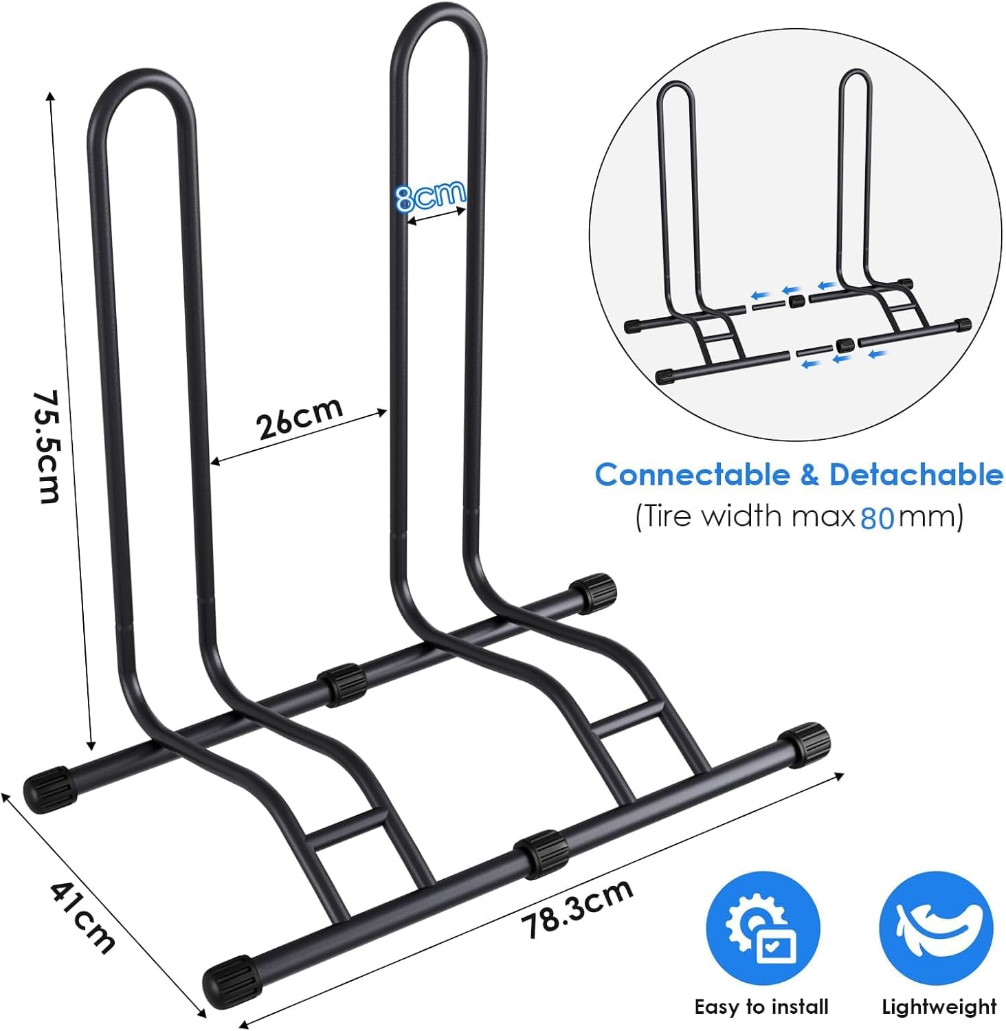 TLGREEN Fahrradständer Boden 2 Stück,Abnehmbar Fahrräder,Fahrrad Ständer,Reifenbreite bis 80mm,20-28 Zoll,Hinterrad Fahrradhalter,Radständer für Mountainbike Rennrad MTB,Stabil,Schwarz