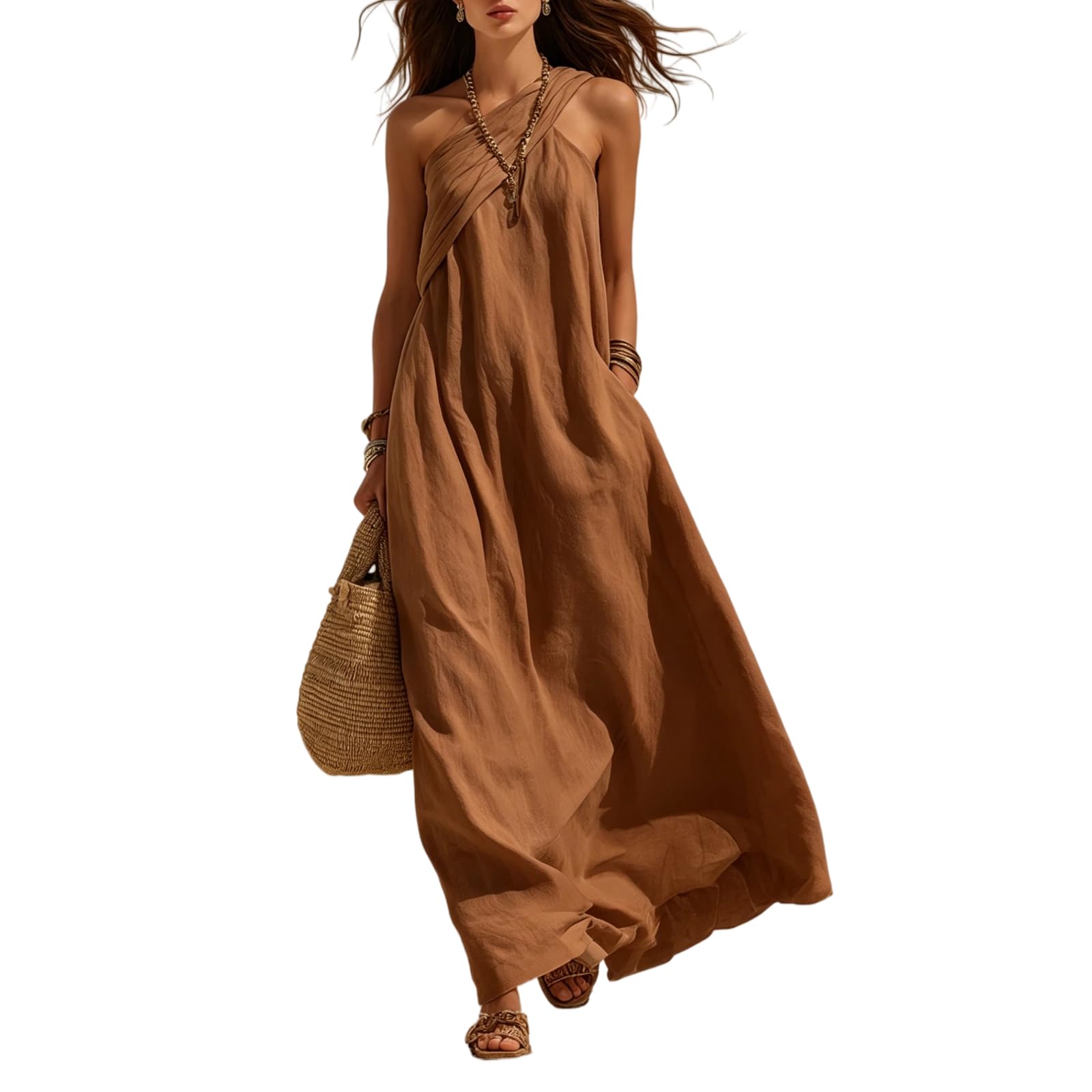 Vestido Casual Plisado con torceras para Mujer, Holgado y sólido para el día