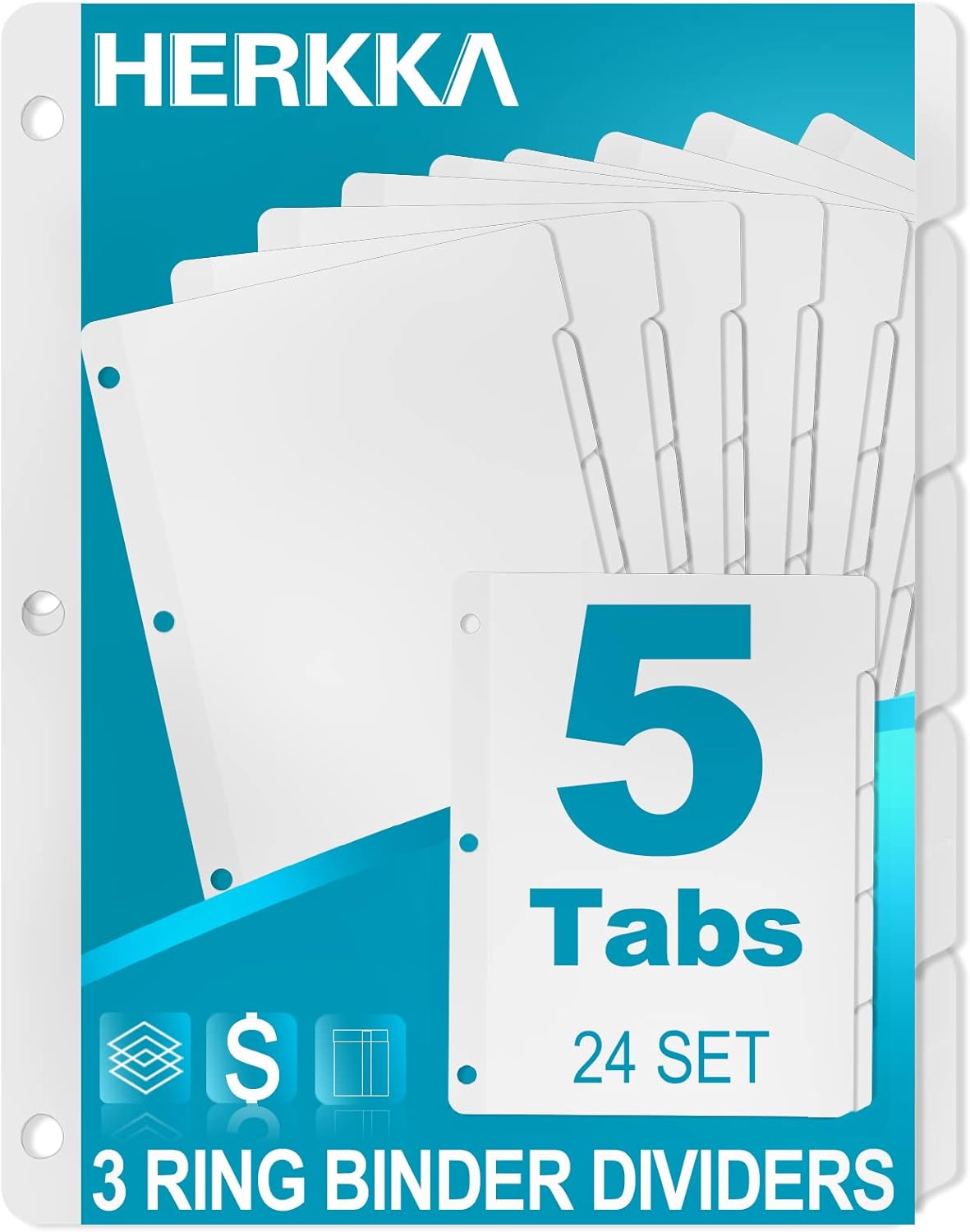 5Tab Binder Dividers, HERKKA 3 Ring Binder Dividers with
