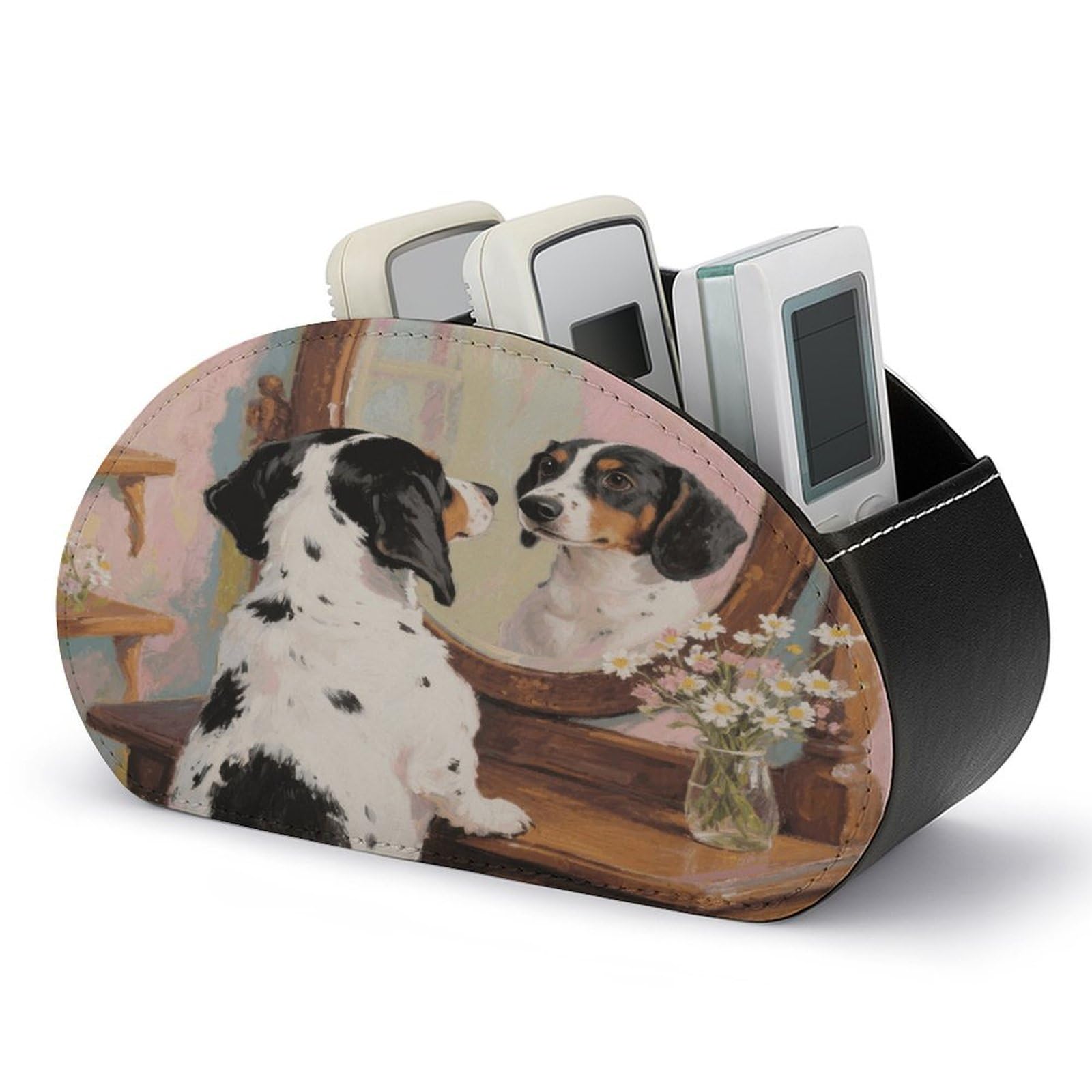 VstaDank Dachshund Dog Remote Control Holder with 5 Compartments PU Leather TV Remoter Caddy Desktop Organizer TV Remote Holder Remote Box for Media Controllers Office Supplies