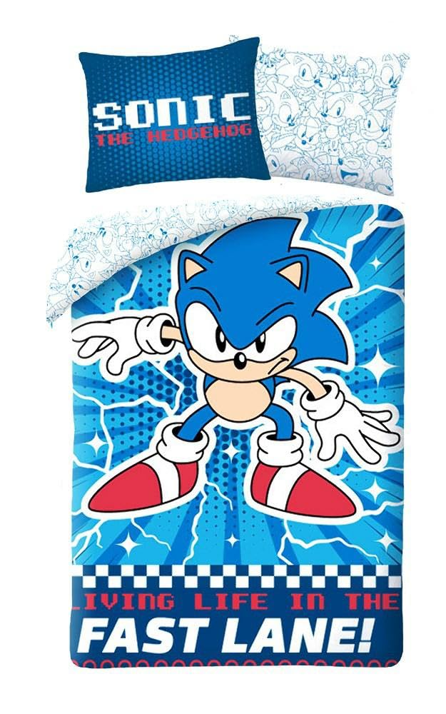 Halantex Sonic The Hedgehog Bed Linen Set - Sonic - Duvet Cover 140 x 200 cm with Pillowcase 70 x 90 cm - 100% Cotton Multicoloured