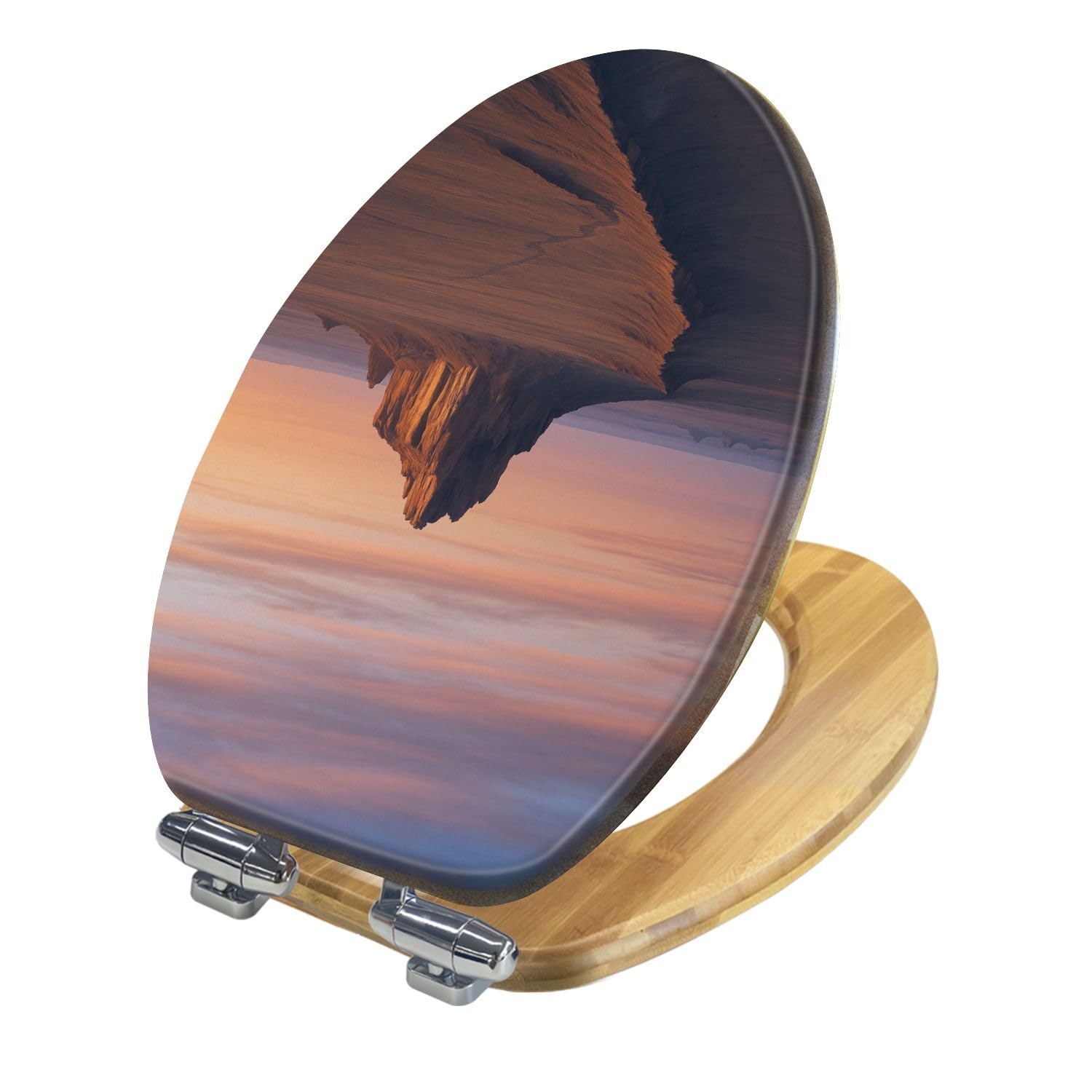 Sedile WC Allungato Decorativo In Legno con Copriwater, Cerniere A Sgancio Rapido con Chiusura Silenziosa, Facile Installazione, Stampa Aerea Della Riserva Indiana Navajo Di New Mexico Ship