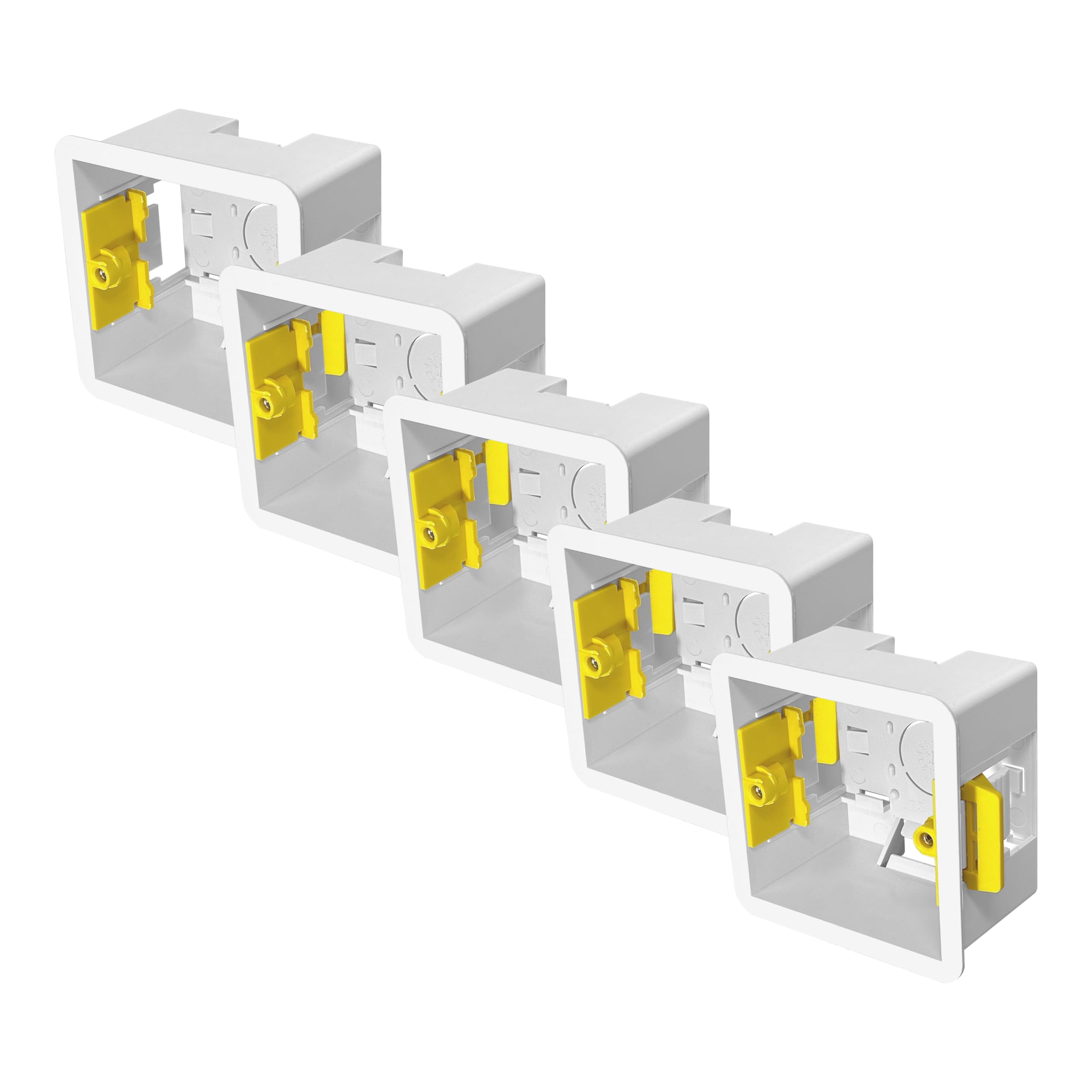 Evoges 1 Gang Dry Lining Back Box 47mm | Deep Electrical Wall Box for Plasterboard | Fast-Fit Design (Pack of 5)