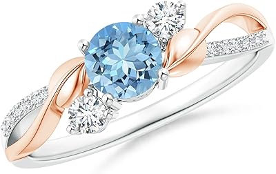 Natural Aquamarine and Diamond Three Stone Ring for Women, Girls in 14K Solid Gold/Platinum | March Birthstone Jewelry Gift for Her | Wedding | Anniversary | Enagagement