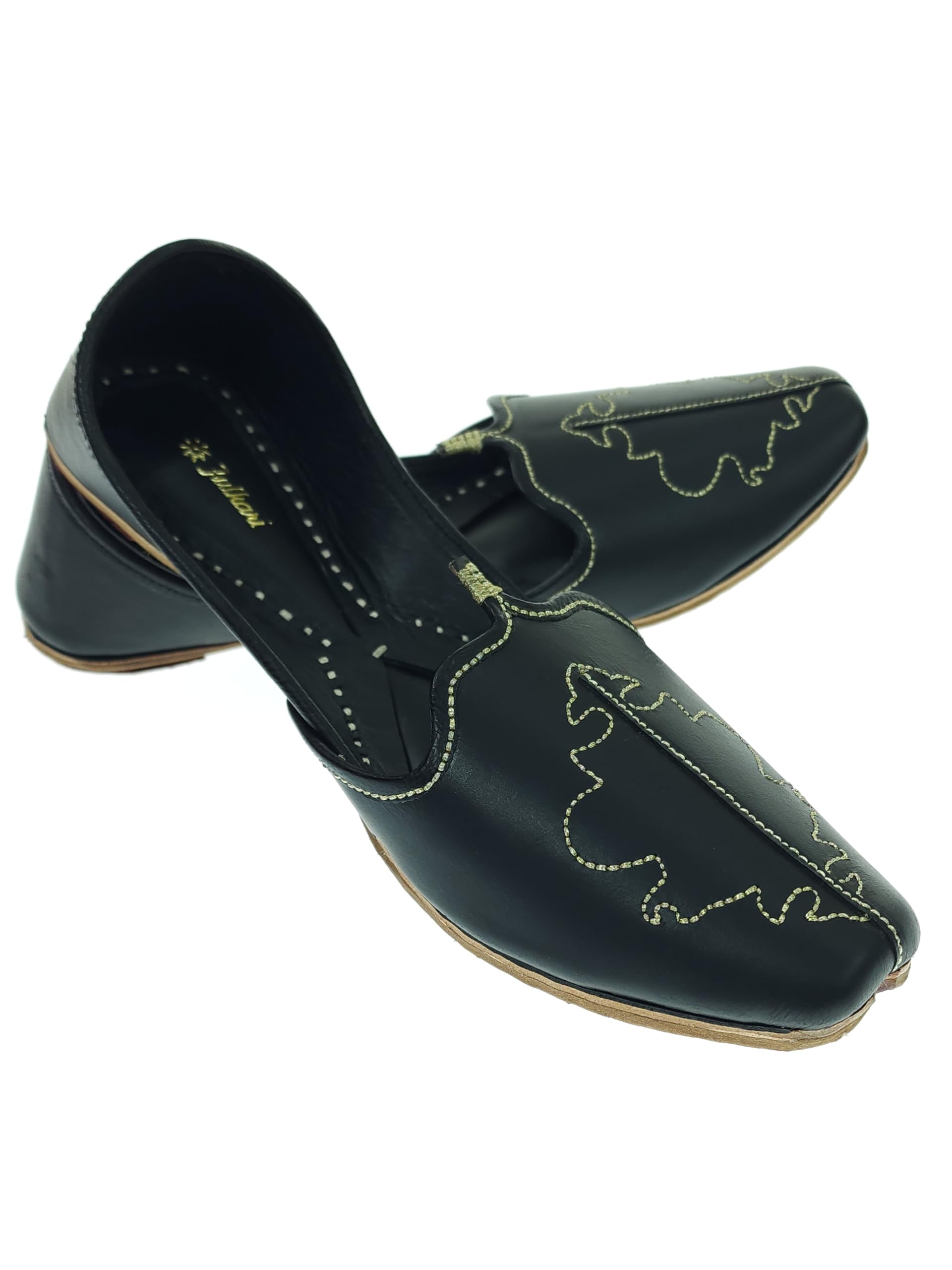 Men's Black Gold Genuine Soft Leather Casual Jutis | Bite and Pinch Free Jutti | Punjabi Casual Juttis | Man Dailywear Flat Mojari | Formal Ethnic Shoe Jutti |-image-37