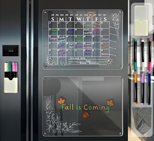 kenneD - Calendario magnético para refrigerador con tablero de notas - Lindo calendario de refrigerador con estampado floral y almohadilla multiusos