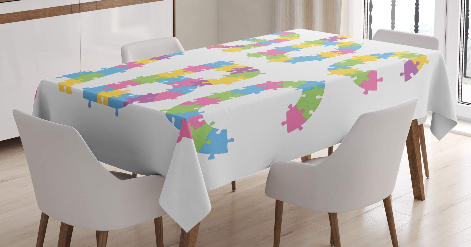 ABAKUHAUS Tovaglia Rettangolare 140x200cm - Motivo ABC Musicale X, Multicolore, In Poliestere Impermeabile, Antimacchia, Per Cucina E Pranzo - 3