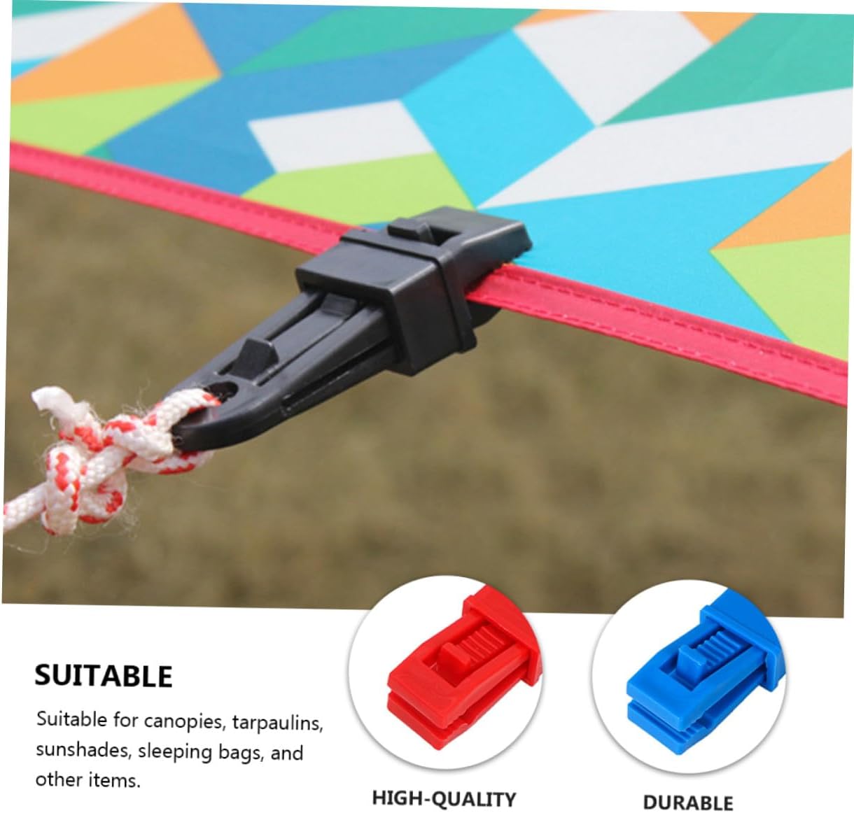 24pcs Wind Rope Buckles Canopy Clips for Outdoor Camping Windproof Tent Fasteners with High Pulling Force Lightweight Multifunctional Plastic Clamps for Awnings Tarps Boat Covers