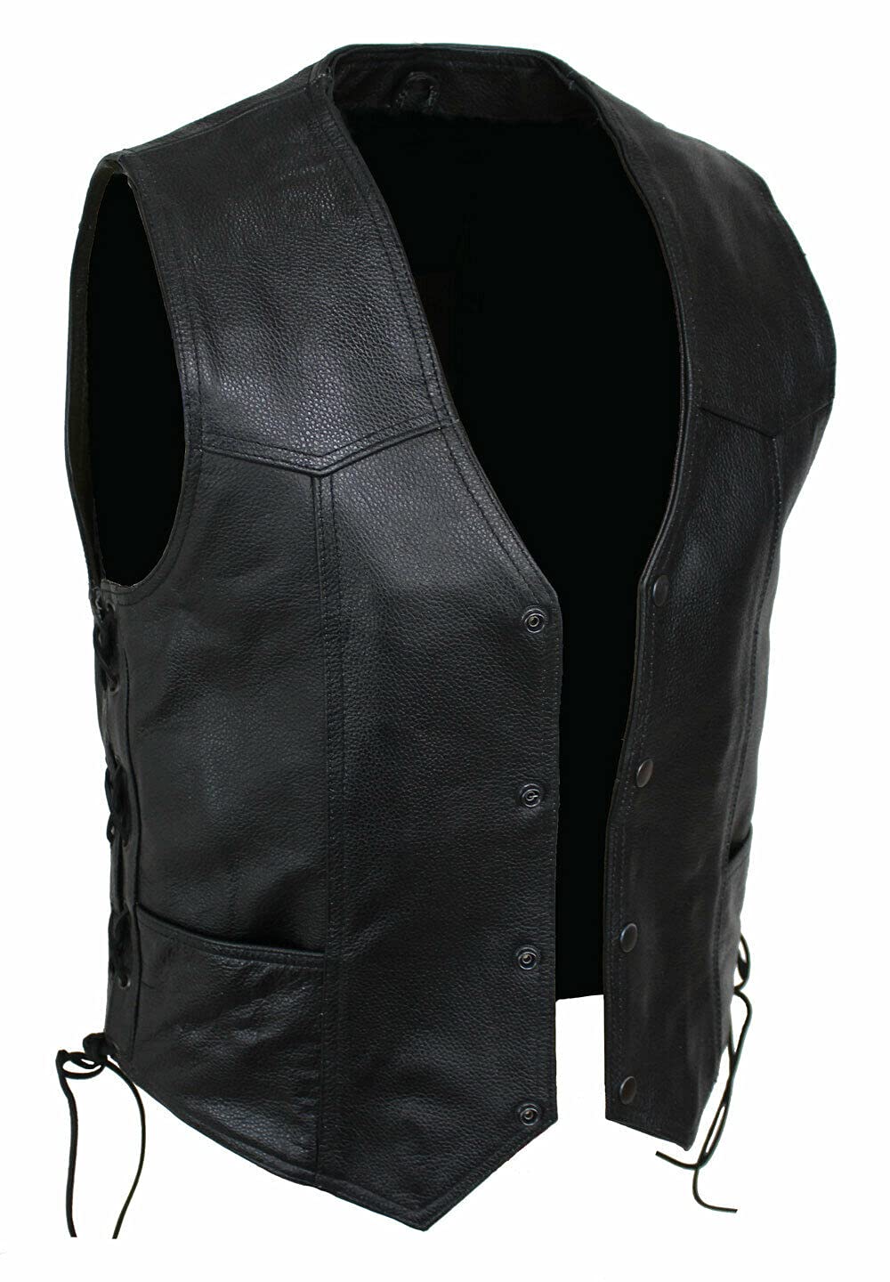 EURO STARS Lederweste Herren mit Druckknopf und Beige Adler-Prägung, Lederkutte, Motorrad Lederweste, Biker Lederweste, Clubweste, Chopper Kutte, Rockerweste, Kutte