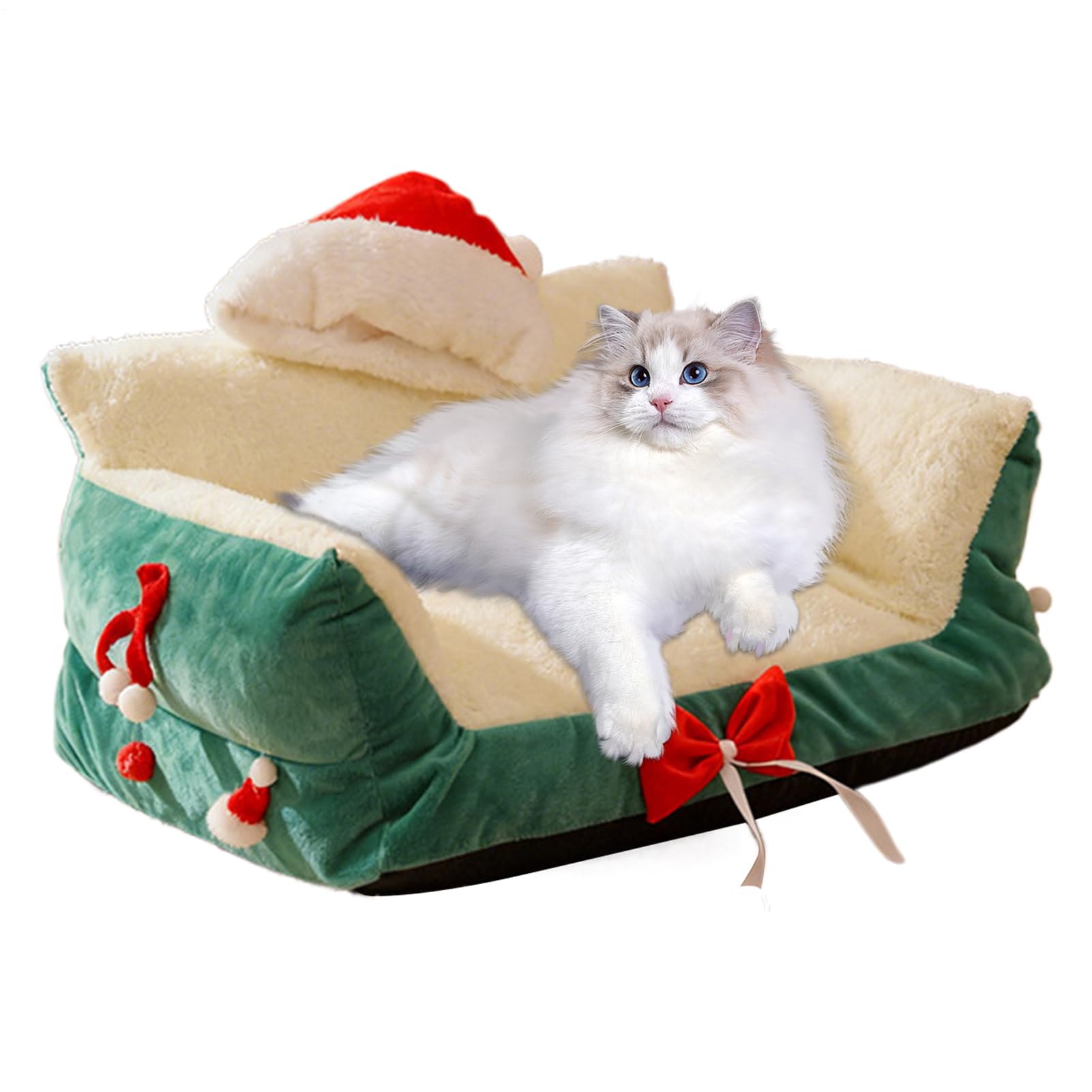 Sofa für Haustiere | Weihnachtssessel mit Weihnachtsmannmütze, kleine Hundebetten | für Zuhause, Wohnzimmer, Terrasse, Balkon, Spielplatz, Wohnung, Nachtschlaf, tägliche Erholung