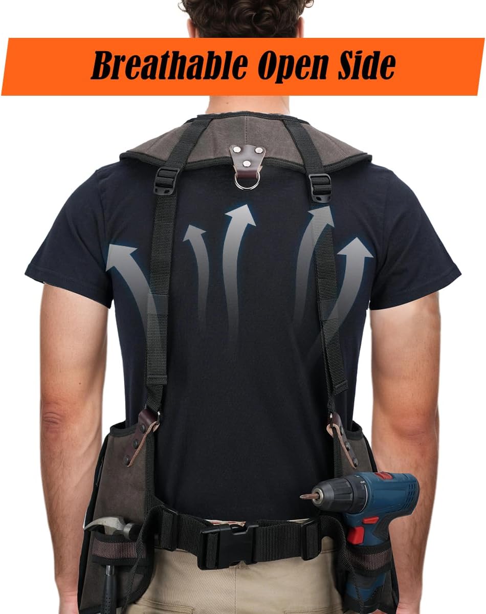 WELKINLAND Heavy-Duty Canvas Tool Vest with Top-Grain Leather, 33-Pocket Tool Vests, Heavy Duty Tools Vest, Comfy Carpenter Vest, Multi-Functional Tool Vest For Carpenter, Electrician & Construction - Image 5