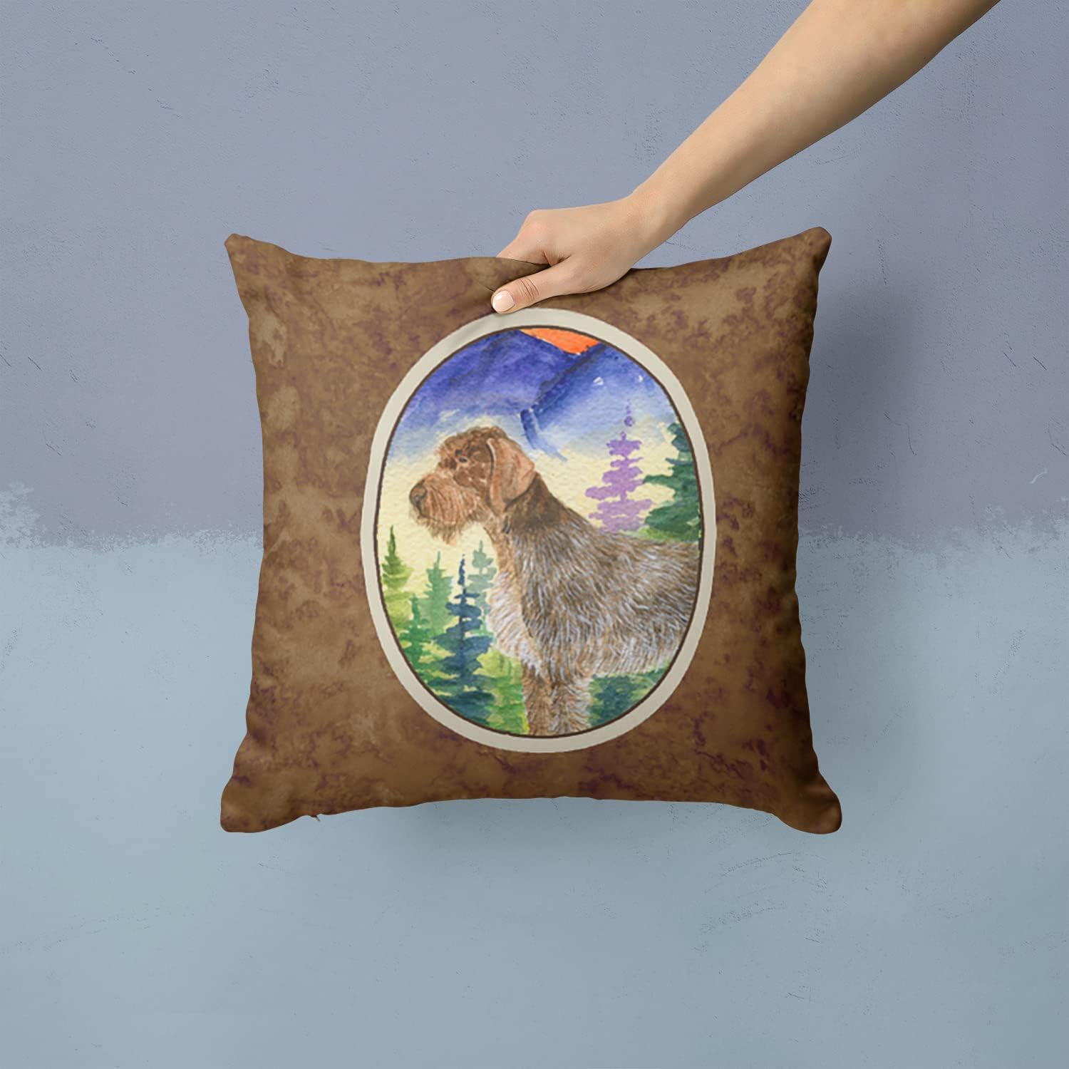 Caroline's Treasures SS8226PW1414 German Wirehaired Pointer Fabric Decorative Pillow Machine Washable, Indoor Outdoor Decorative Pillow for Couch, Bed or Patio, 14Hx14W