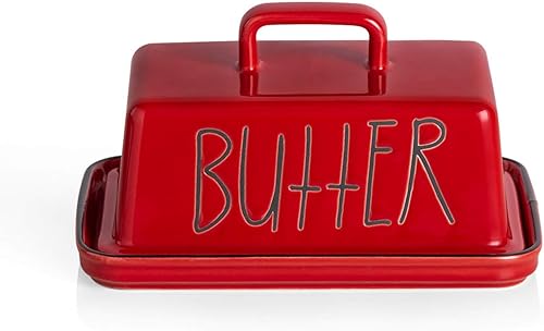 Sweejar Mantequillera de cerámica con tapa con asa, mantequilla grande de porcelana de 7.3 pulgadas con tapa, perfecto para mantequilla de este y