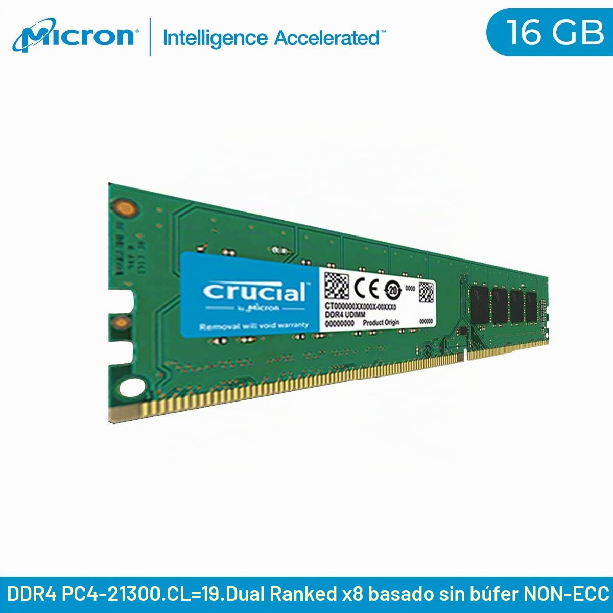 Crucial CT16G4DFD8266 - Memoria RAM de 16 GB (DDR4, 2666 MT/s, PC4-21300, Dual Rank x 8, DIMM, 288-Pin), Verde