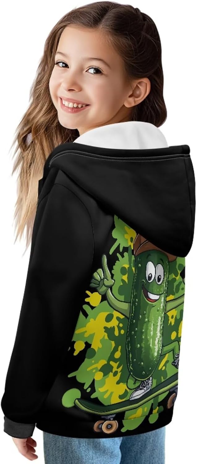 Fruit Print Zip Up Hoodie for Girls 6-16 Y Long Sleeve Sweatshirts Pullover Tops with Pockets