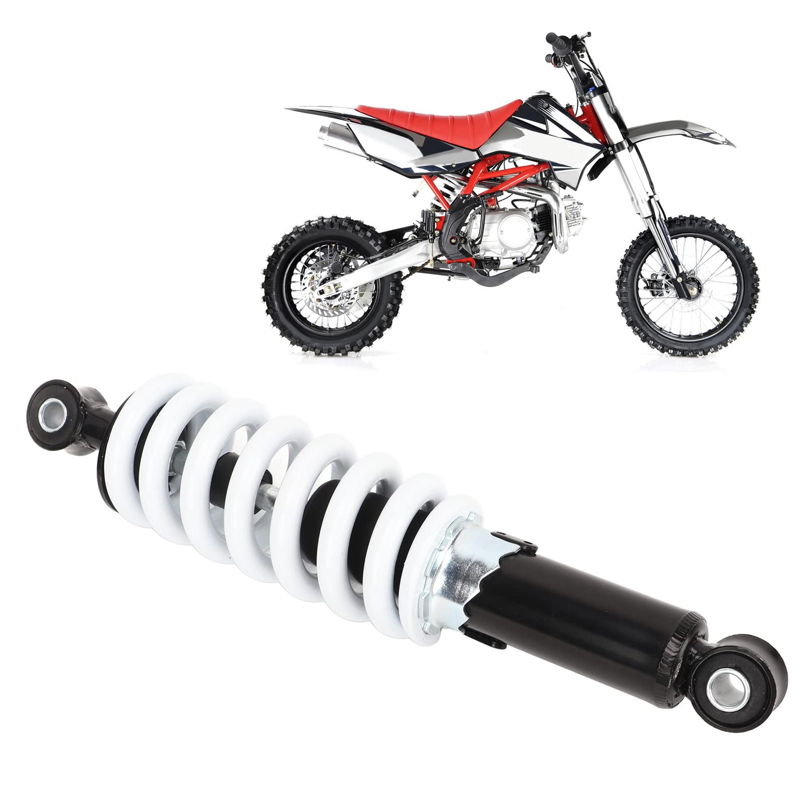 SIXRUN Amortyzator Motocyklowy 280 Mm Sprężyna śrubowa Zawieszenia ze Stopu Stali z 5-biegowym Regulowanym Tłumieniem Długość 310 Mm dla Motocykla Terenowego ATV Quad Go Kart o Pojemności od 50 Cm3