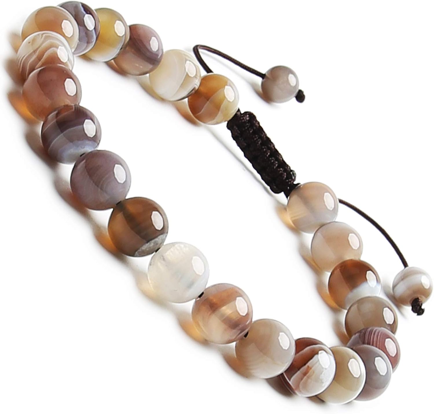 Happy_Shop Natural Persian Gulf Agate Round Shape 8mm Smooth Beads Black Color Threaded Adjustable Bracelet For Men & Women. |HS_TDBR_1395