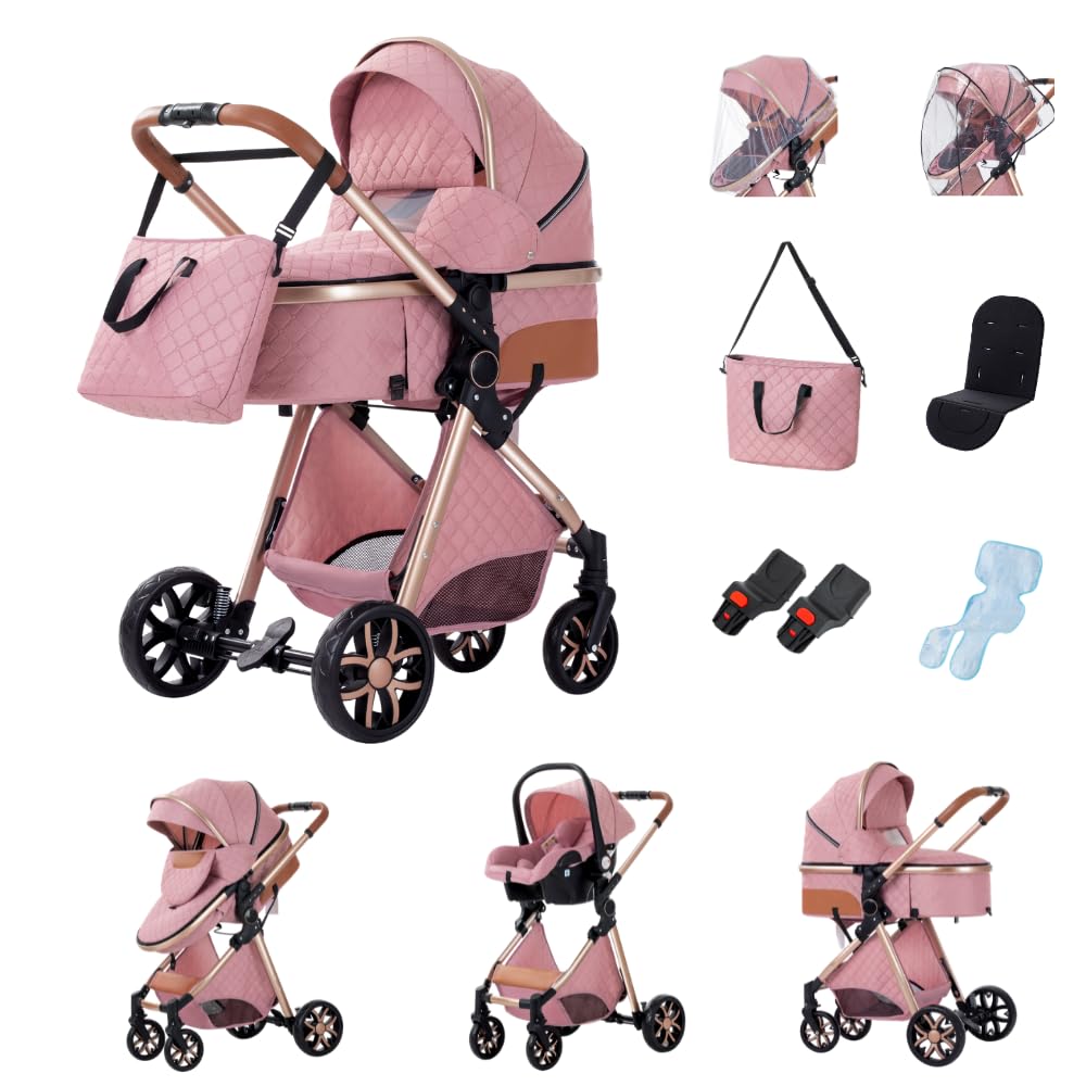 GLOKID Carrito bebé 3 Piezas, Carro, Carrito bebé 3 en 1, Silla Paseo, Sistema de viaje, Plegable, neumáticos de caucho, Con accesorios, Góndola, Adaptateurs, 25 kg (LV9 Rosa)