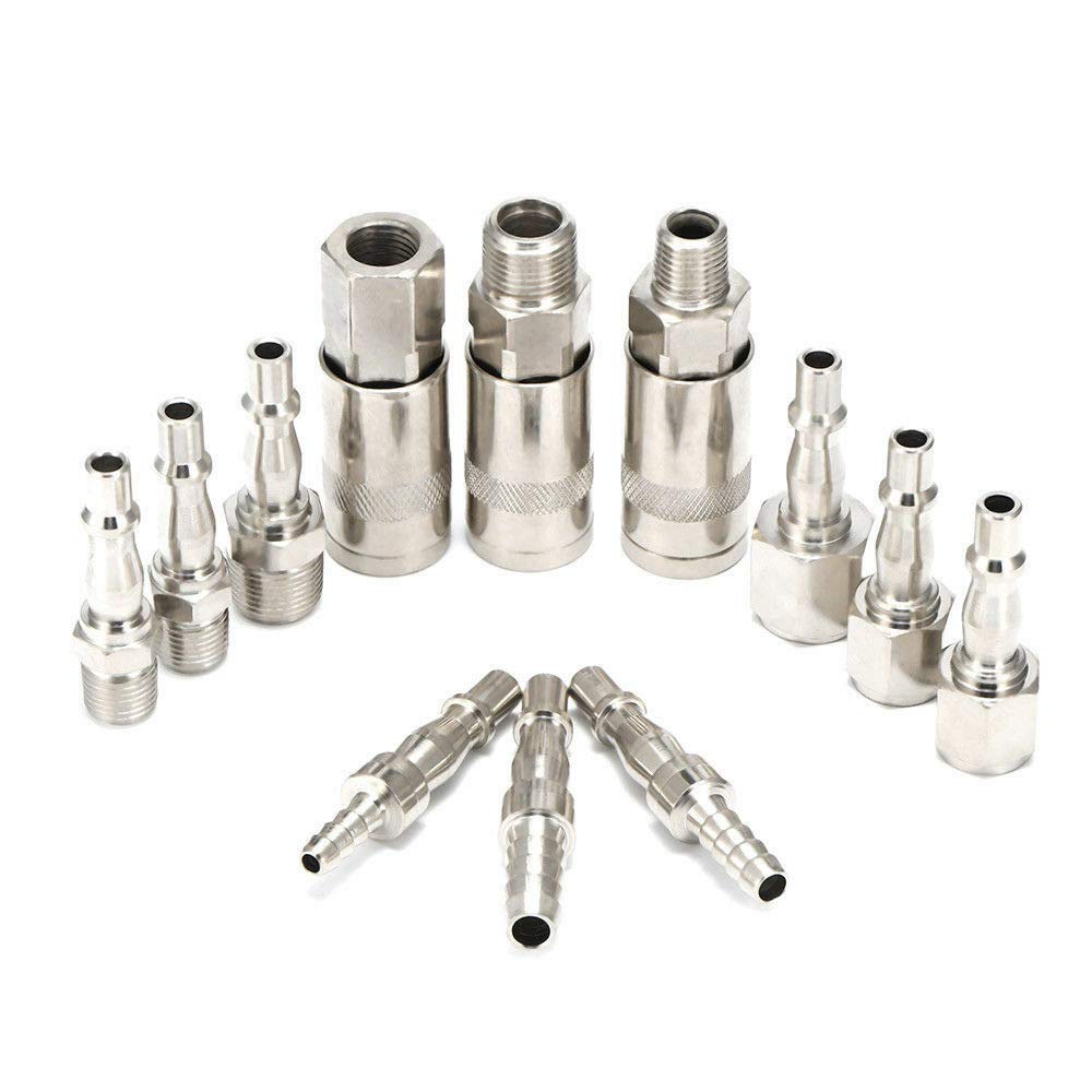 Conector para herramientas hidráulicas (4 unidades, 1/4 pulgadas (0,6 cm), BSP, macho y hembra) liberación rápida, plateado