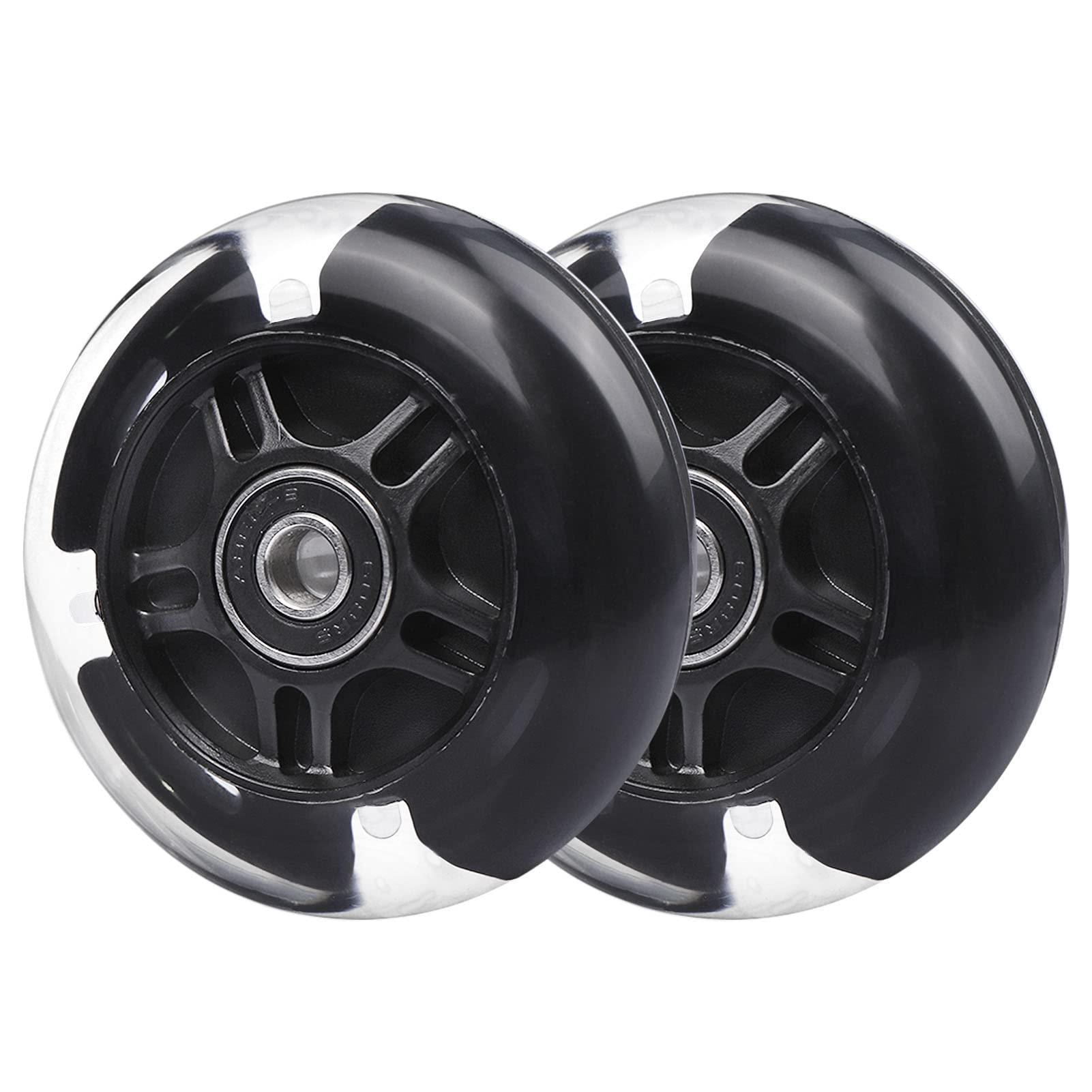 2-Pack Rear 80mm Colorful Flashing 3-Wheeled Kid Scooter Replacement Wheels for Kid Push Kick Scooter (Black)