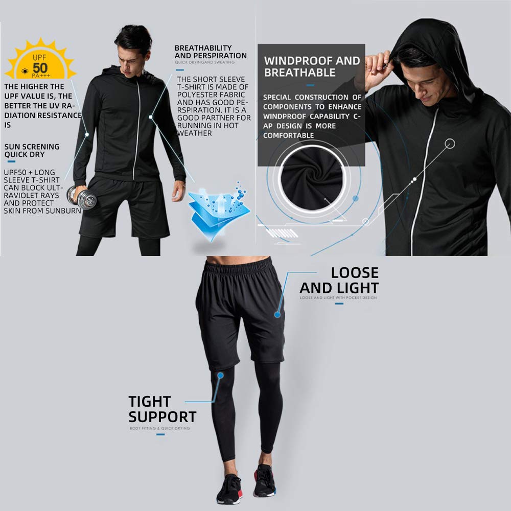 Ensemble de survêtement pour Homme Ensemble de Sport 5 pièces Vêtements de Sport Extensibles Ensemble de Course à Pied pour Entraînement de Fitness