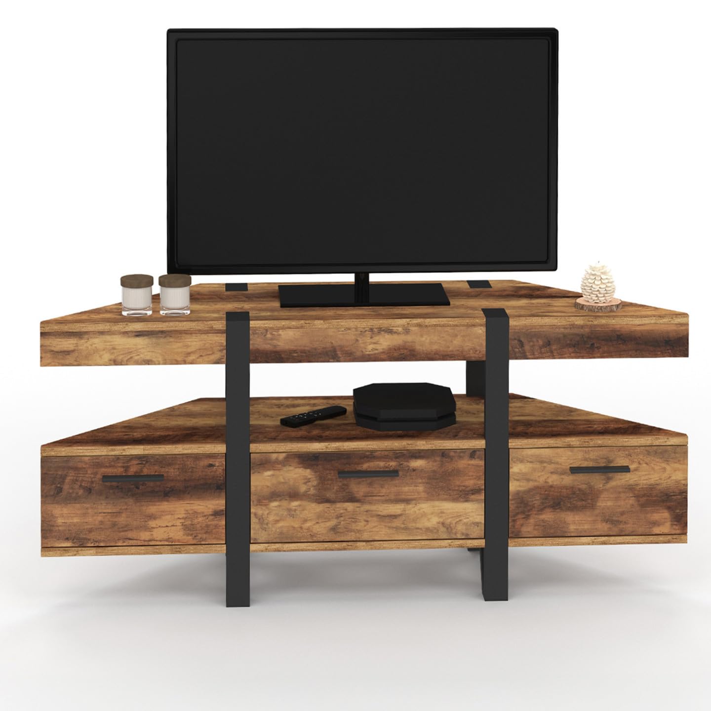 IDMarket - Mobile TV angolare in legno AUSTRIA 110 cm con gambe a perno e cassetti