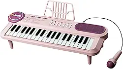 menolana Teclado de piano infantil, 37 teclas, brinquedos musicais de aprendizagem com microfone, teclado de piano digital para iniciantes