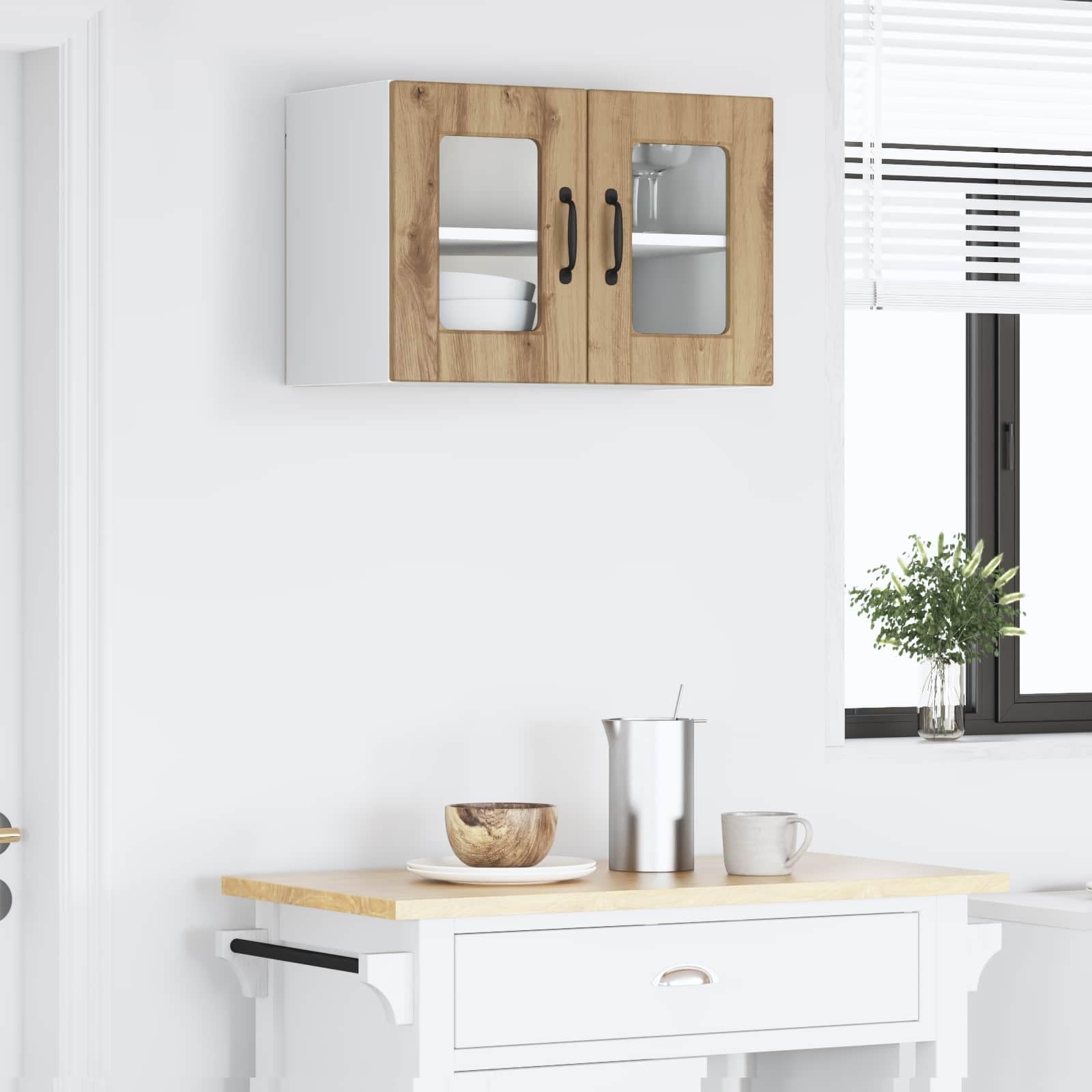 Porto szafka ścienna z dębu Sonoma 60 x 31 x 40 cm, materiał drewnopochodny z 2 drzwiami i półkami, nowoczesna szafka kuchenna, zajmująca niewiele miejsca szafka wisząca do kuchni i jadalni