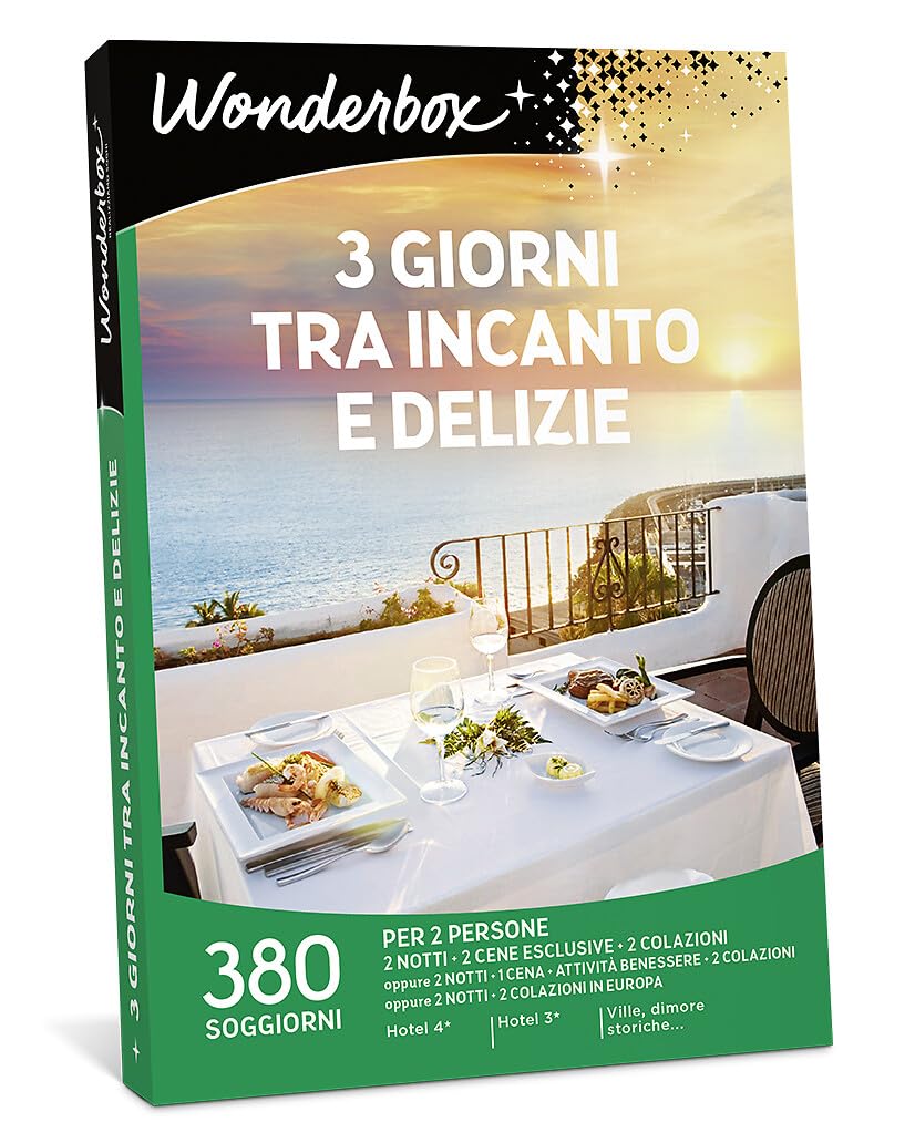 WONDERBOX - Cofanetto Regalo - 3 Giorni tra Incanto E Delizie - per 2 pers | 2 notti + 2 cene esclusive + 2 colazioni - Più di 380 soggiorni - Hotel 4* e 3*, ville, dimore storiche