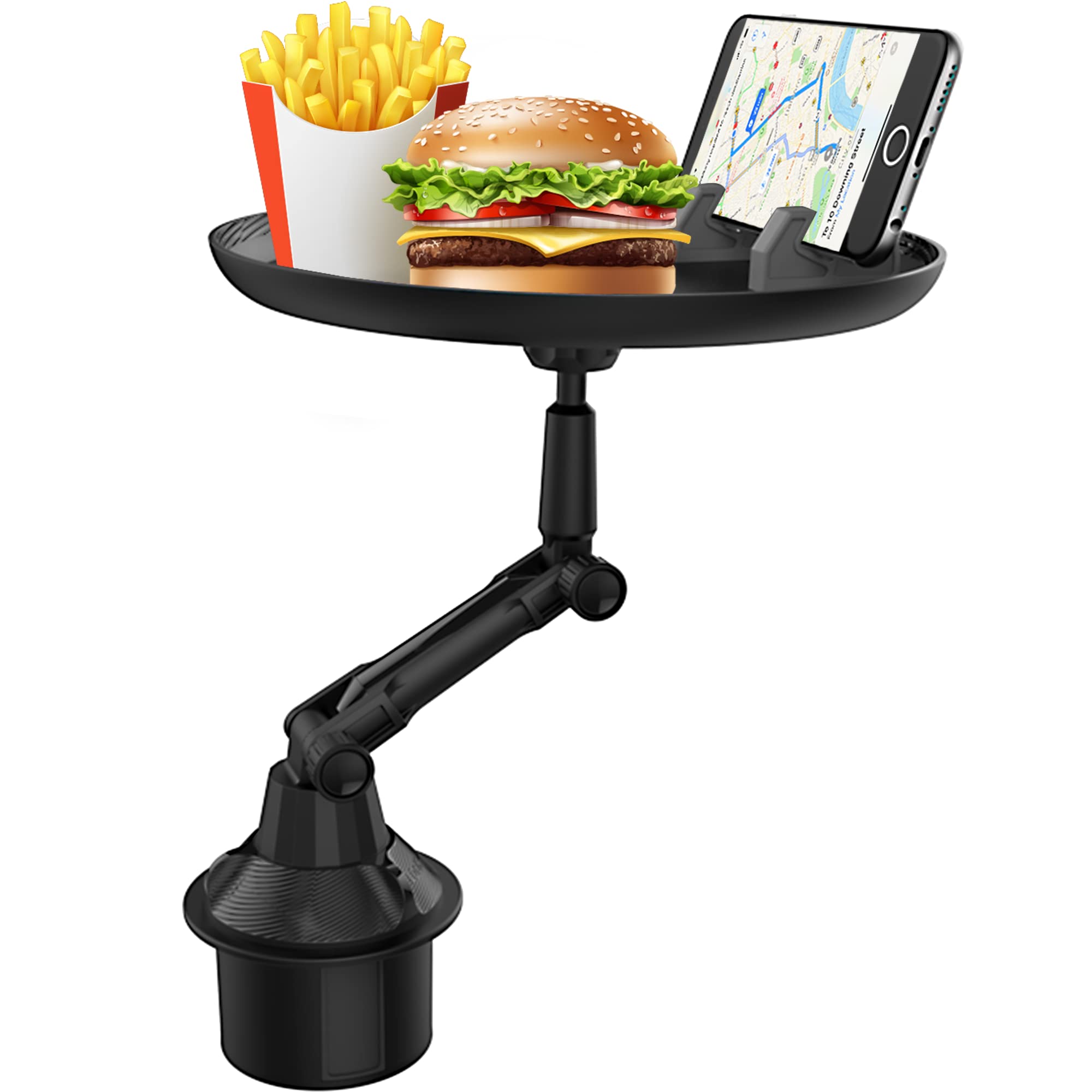 ALOKA Car Tray for Eating Adjustable, 360° Swivel Cup Holder Tray, Car Food Eating Tray Table with Phone Slot Fits for All Cars