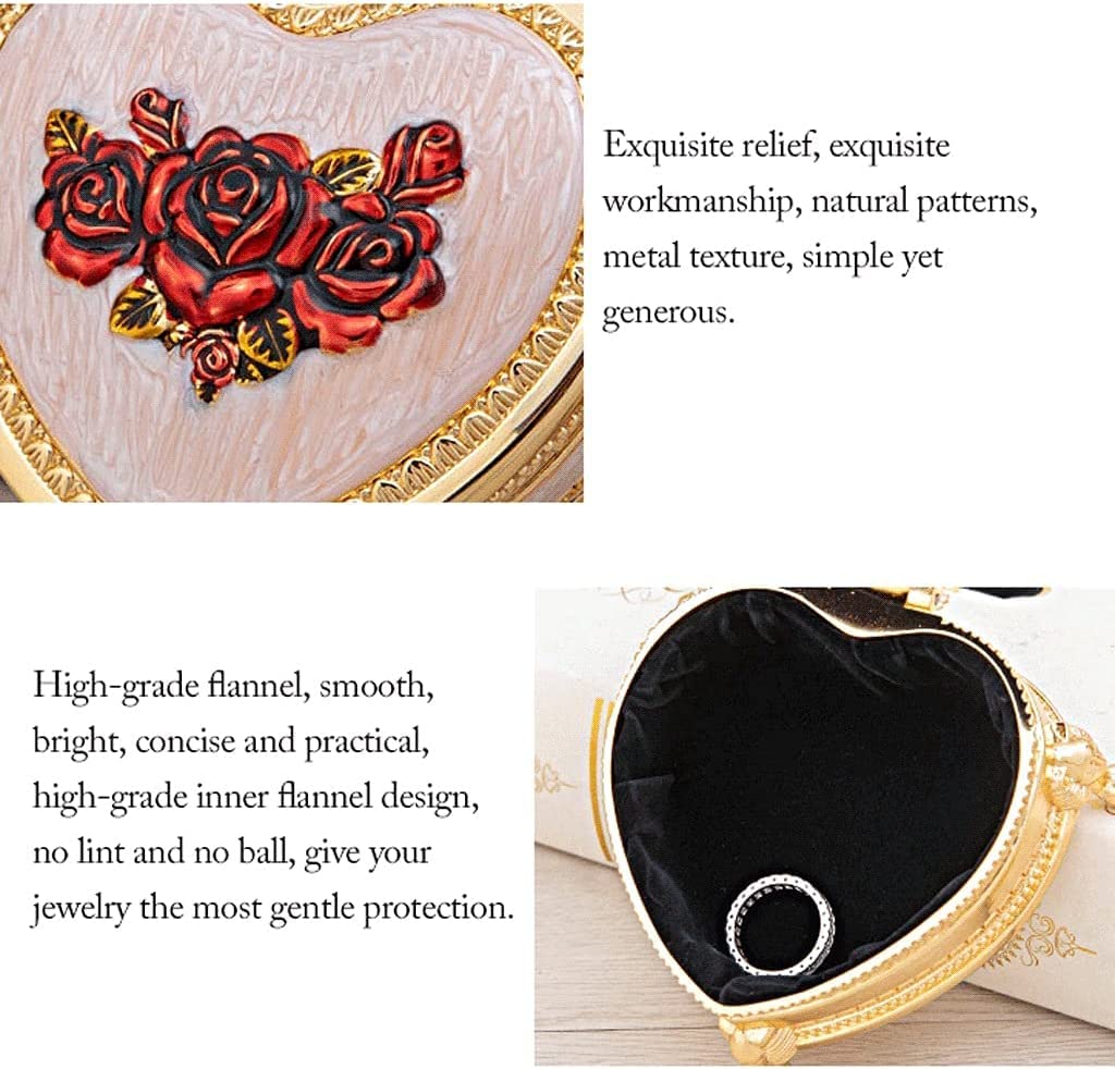 Tissting Portagioie vintage, Elegante cofanetto per gioielli con fiore rosa, Organizzatore per orologio collana spilla orecchini anello, Design retrò, Zinc alloy, per camera da letto donna