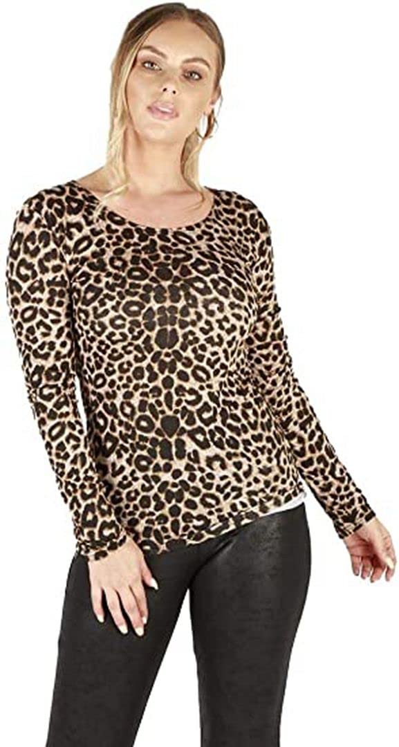 KATSSI Women’s Ladies Long Sleeve Stretch Plain Round Scoop Neck T Shirt Top XXXL