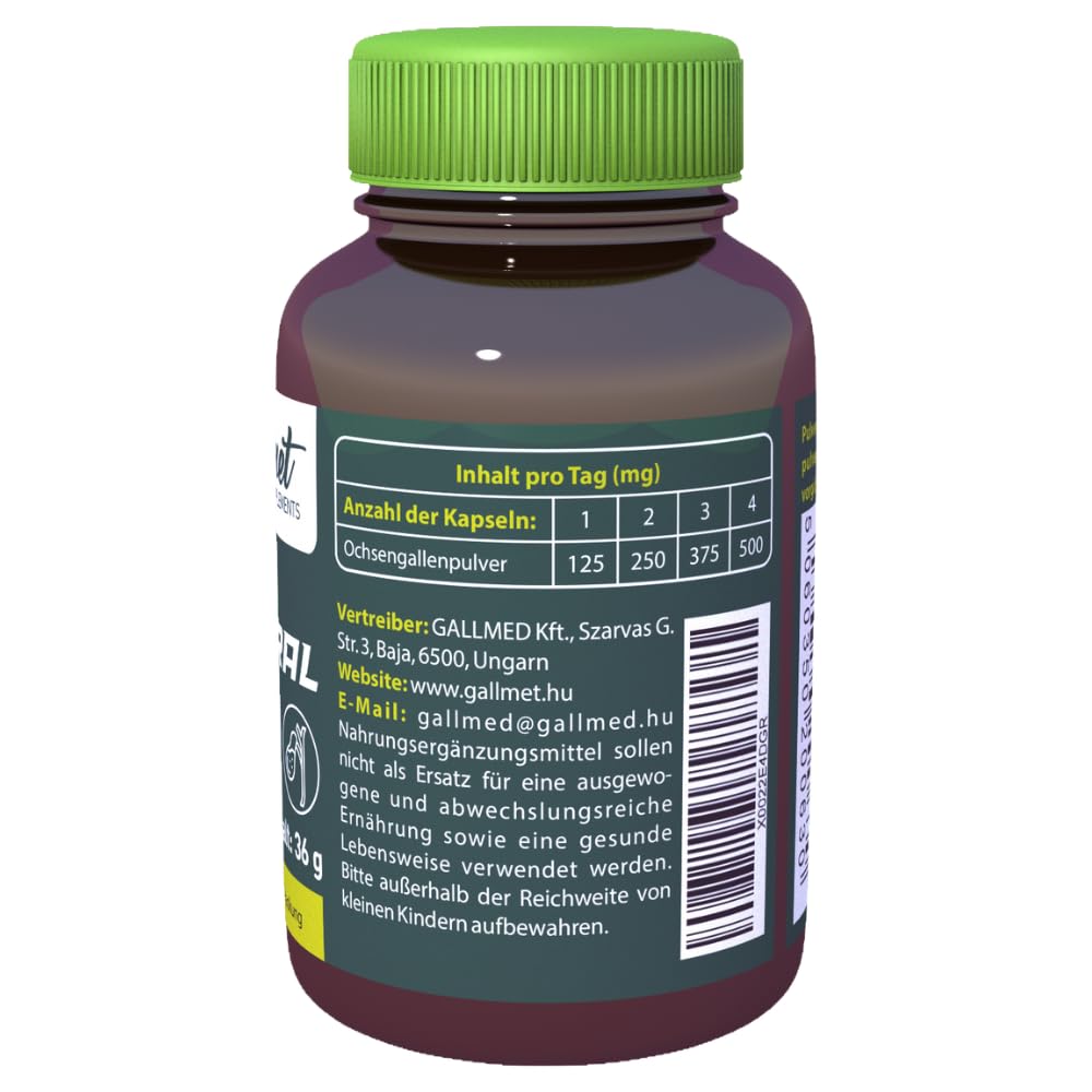 Natural 90 Kapseln, Gallensäure, Ox Bile Kapseln, Verdauungsenzyme zur Unterstützung der Leber, mit Ochsen-Galle und Gallensalzen, ideal nach Entfernung der Gallenblase