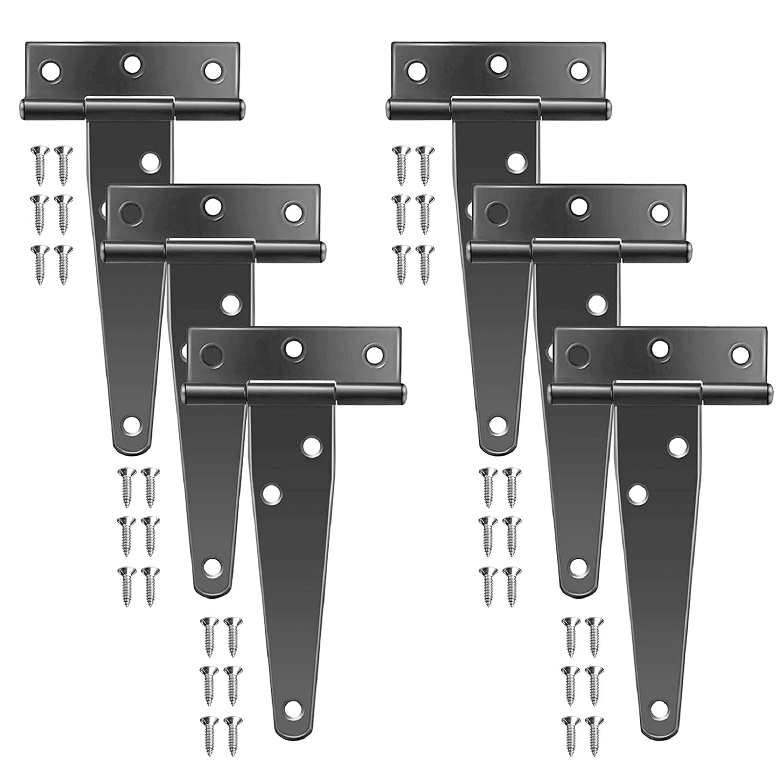 JOLIGAEA 6 Pcs Heavy Duty T-Hinges, 4 Inch Metal T-Strap Hinges, Rustproof Tee Hinges with Screws for Sheds, Windows, Fence, Barn Gates Supplies