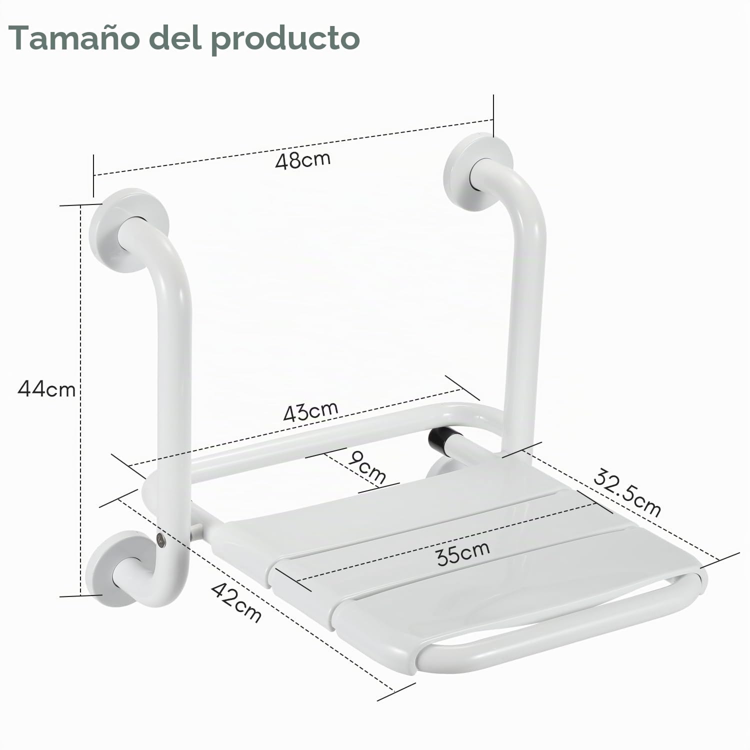 Asiento de ducha plegable de pared con reposabrazos, asiento plegable de 120 kg, taburete de ducha plegable de pared, silla de ducha para personas mayores, color blanco