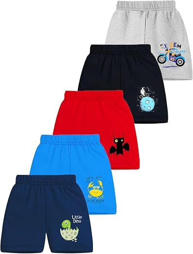 Kuchipoo Boys Regular Fit Cotton Shorts - Pack of 5