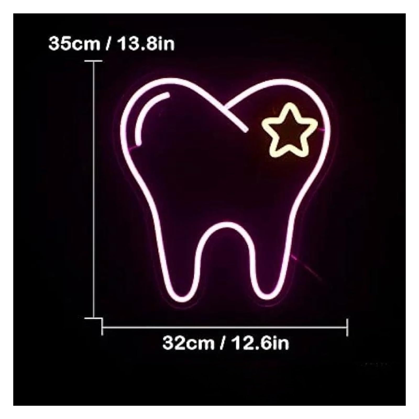 XENITE Luces Art Decoration Christmas Letrero De Neón Con Forma De Diente, Luz LED Regulable Para Decoración De Pared Alimentado Por USB Para Consultorio De Dentista, Iluminado, 32cm×35cm
