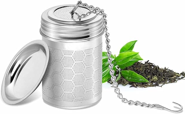 Tea Infuser, Tea Strainer Fine Mesh Tea Filter 304 Stainless Steel Exquisite Honeycomb Design with Extended Chain Hook to Brew Loose Leaf Tea, Coffee