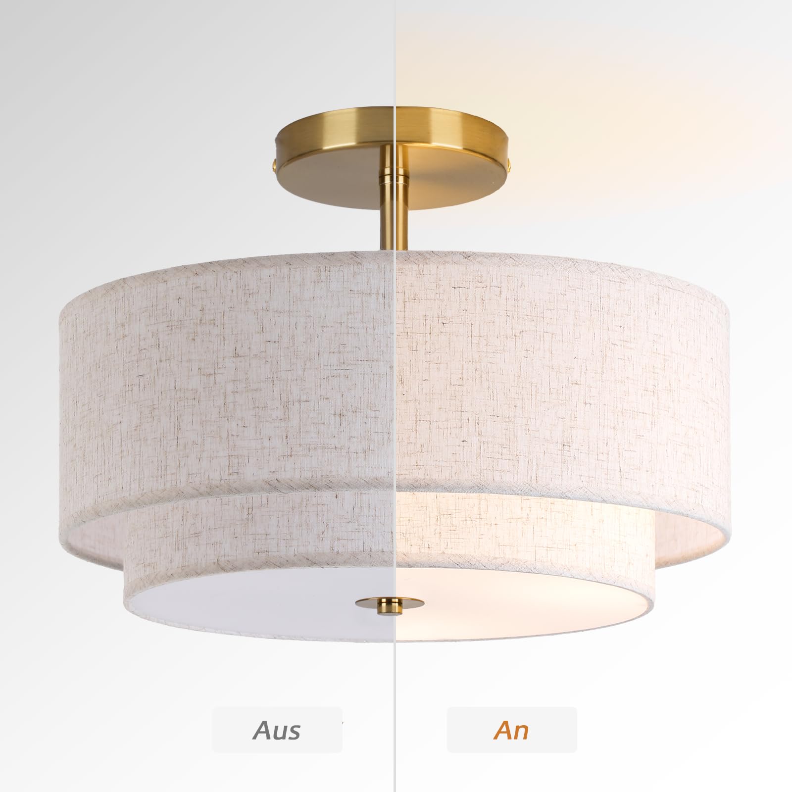 CALOKES Deckenlampe Stoff Beige Rund Ø40cm – Dimmbar E27 Deckenleuchte mit Gold Metall für Wohnzimmer Schlafzimmer Kinderzimmer Flur Küche – Weiches Licht für moderne Lampen an der Decke