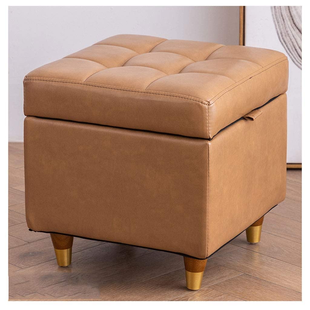 Repose-Pieds Ottoman Carré Organiseur Multifonction et Tabouret Coffre en Cuir