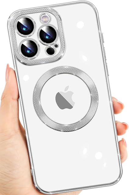 Rainway Magnetic for iPhone 15 Pro Max Case with Full Camera Protection, [Military Grade Drop Protection][2023 Upgrade Super Magnetic] Compatible with MagSafe Anti-Scratch Phone Cover (6.7"), Silver