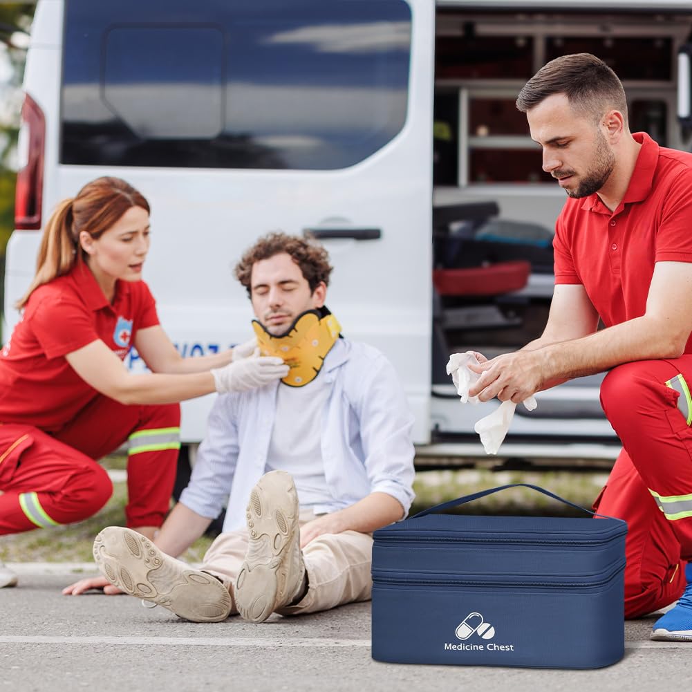 DiULi Set da 2 Pezzi Borsa Pronto Soccorso, Impermeabile Kit di Primo Soccorso Vuoto a Doppio Strato, Portatile Porta Medicine da Viaggio per Casa, Esterno, Blu Navy