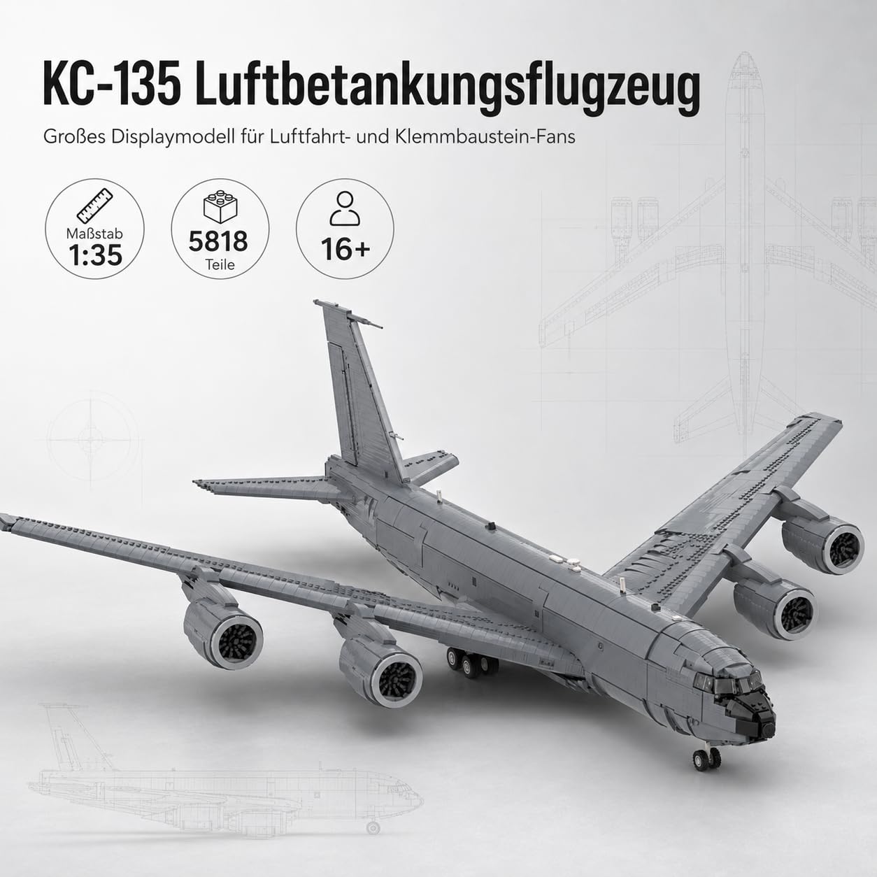 KC-135 Militär Luftfahrzeug Klemmbausteine Modular, MOC Armee Flugzeug Modellbausatz, Flugzeugbetankung Modell für Erwachsene 16+, Dekorationen 5818 Telie