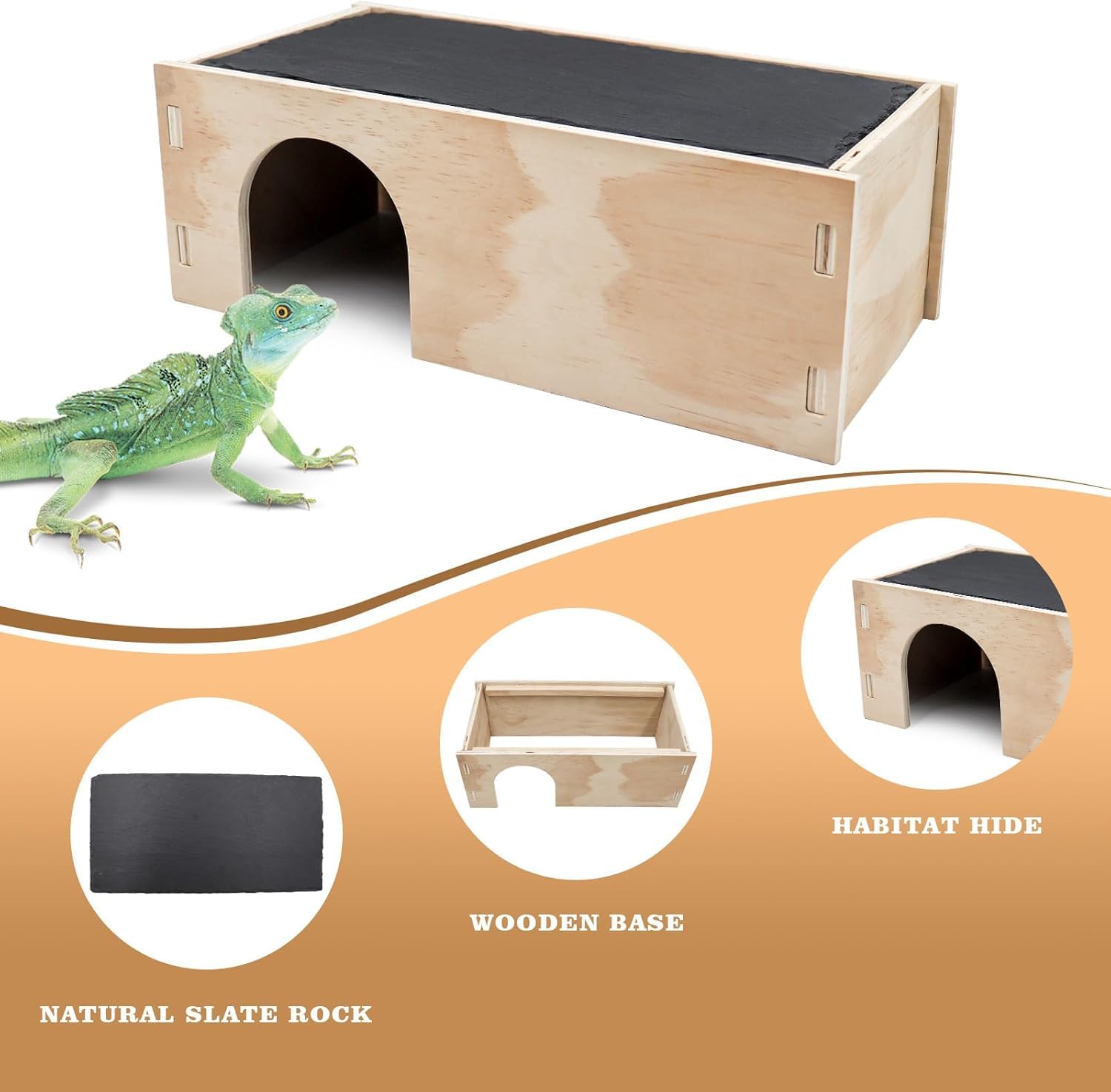 2-in-1 Bartagamen-Sonnenterrasse mit Versteck, Schiefersteine für Reptilien mit Basis, Verstecke und Höhlen für Leopardgeckos, Terrarien-Zubehör für Bartagamen, Geckos, Ball-Pythons, Schildkröten